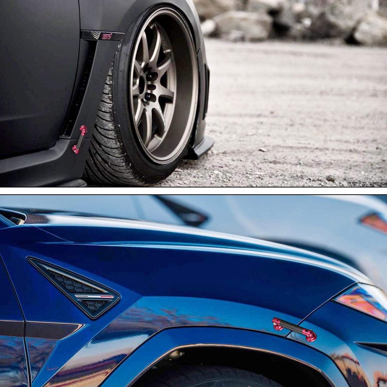 TOMALL 2 Pcs 45mm Car Adjustable Front/Rear Bumper Lip Splitter Support Strut Rod Carbon Fiber Red Universal Auto Bumper Fasteners Lever (Carbon Fiber Red) - Image 5