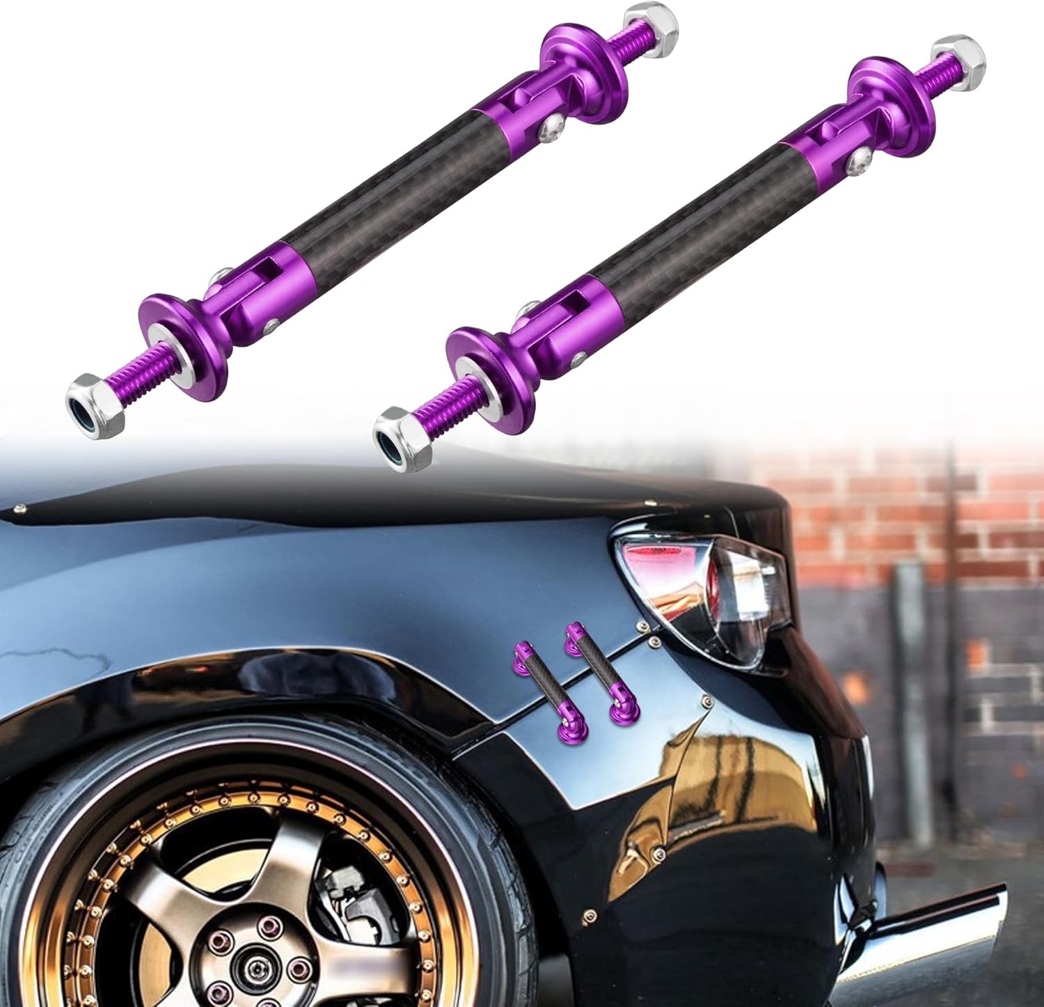 TOMALL 2 Pcs 45mm Car Adjustable Front/Rear Bumper Lip Splitter Support Strut Rod Carbon Fiber Red Universal Auto Bumper Fasteners Lever (Carbon Fiber Red) - Image 28