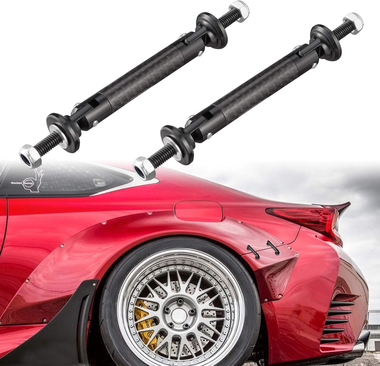 TOMALL 2 Pcs 45mm Car Adjustable Front/Rear Bumper Lip Splitter Support Strut Rod Carbon Fiber Red Universal Auto Bumper Fasteners Lever (Carbon Fiber Red) - Image 35