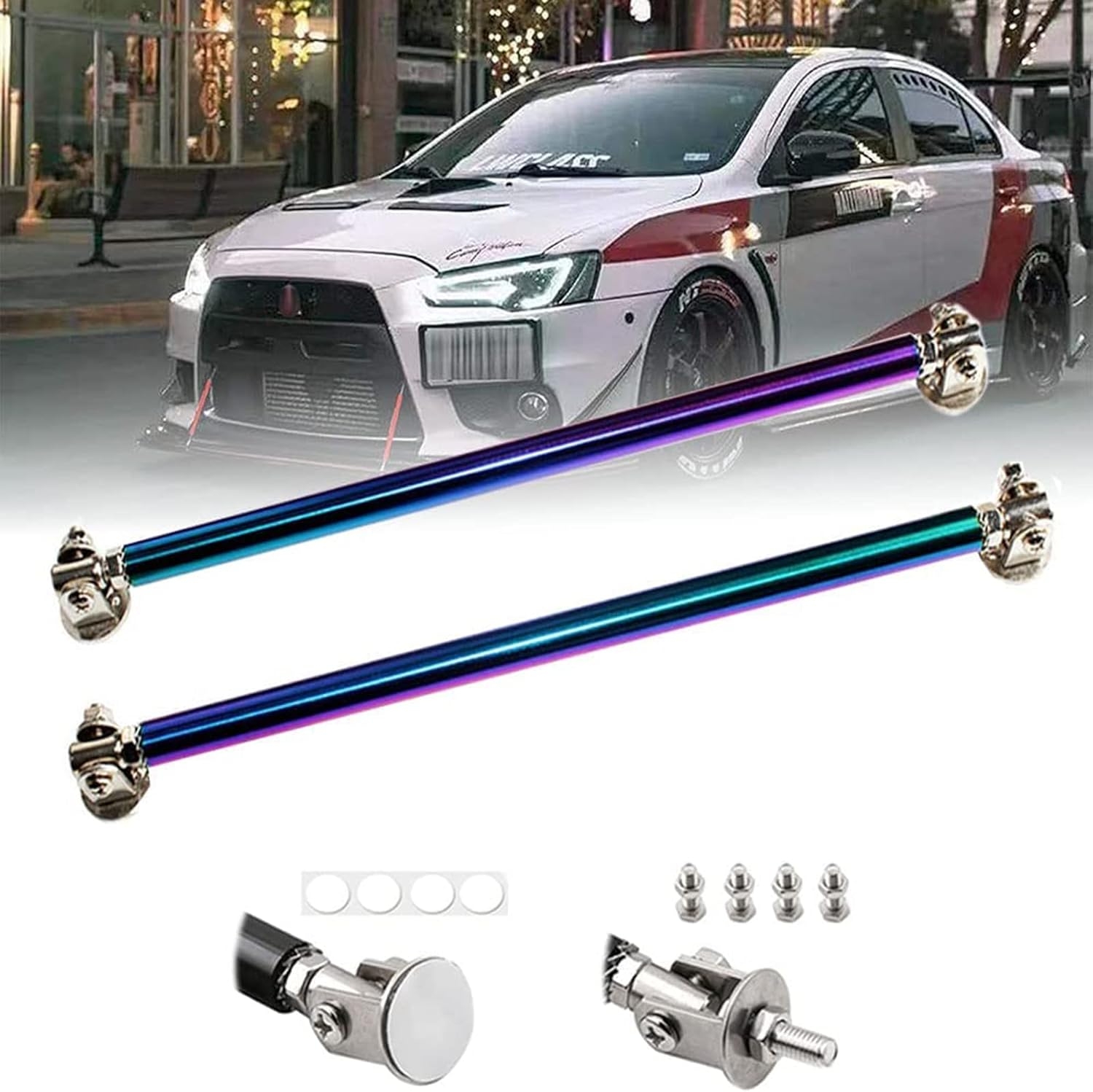 2PCS Front Bumper Lip Splitter Strut Rod Tie Bars Support Rod Adjustable Compatible with Most Vehicles 3''-8'' (Colorful, 7.5CM/2.9 inch)