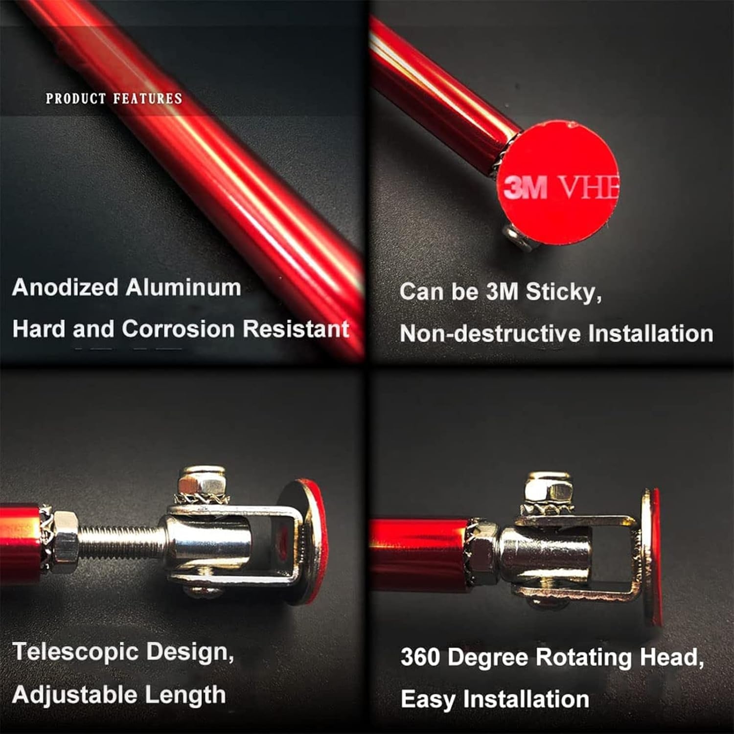 2PCS Front Bumper Lip Splitter Strut Rod Tie Bars Support Rod Adjustable Compatible with Most Vehicles 3''-8'' (Colorful, 7.5CM/2.9 inch) - Image 2