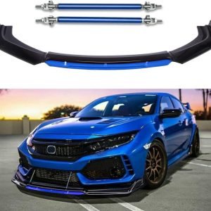4PCS Universal Car Front Bumper Lip Body Kit Splitter Spoiler Diffuser Protector with Adjustable 8″-11″ Support Splitter Rods (Blue) – Gloss Black,Blue Tongue