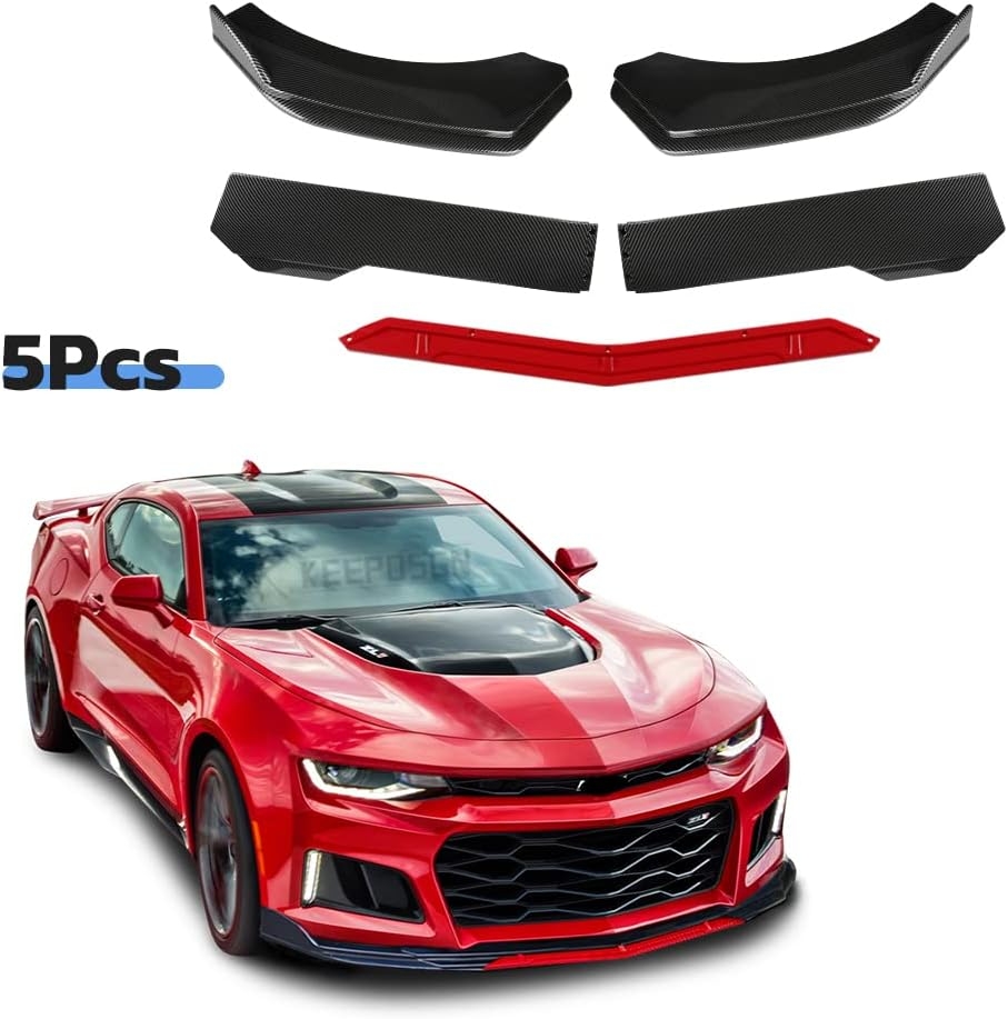Front Splitter Lip, Front Bumper Lip, Universal Lip Protector Adjustable Body Kits Red Lip Splitter - Sharp Black,with Adjustable 8"-11" Support Rod(Red) - Image 3