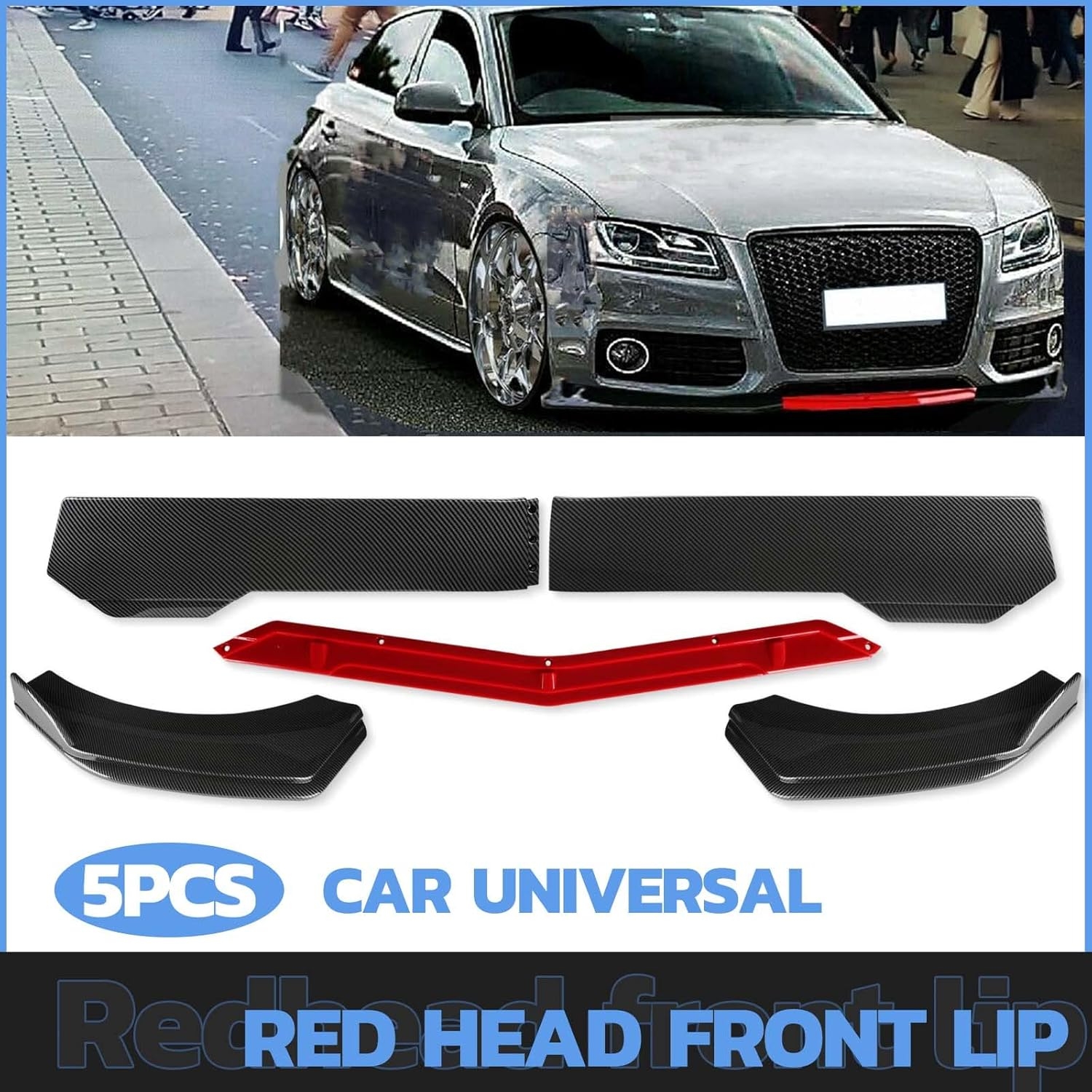 Front Splitter Lip, Front Bumper Lip, Universal Lip Protector Adjustable Body Kits Red Lip Splitter - Sharp Black,with Adjustable 8"-11" Support Rod(Red) - Image 8