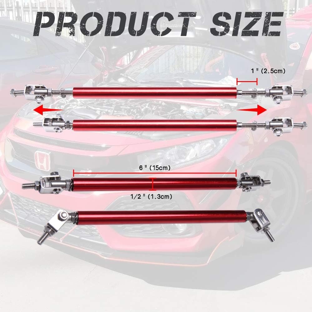 Front Splitter Lip, Front Bumper Lip, Universal Lip Protector Adjustable Body Kits Red Lip Splitter - Sharp Black,with Adjustable 8"-11" Support Rod(Red) - Image 12
