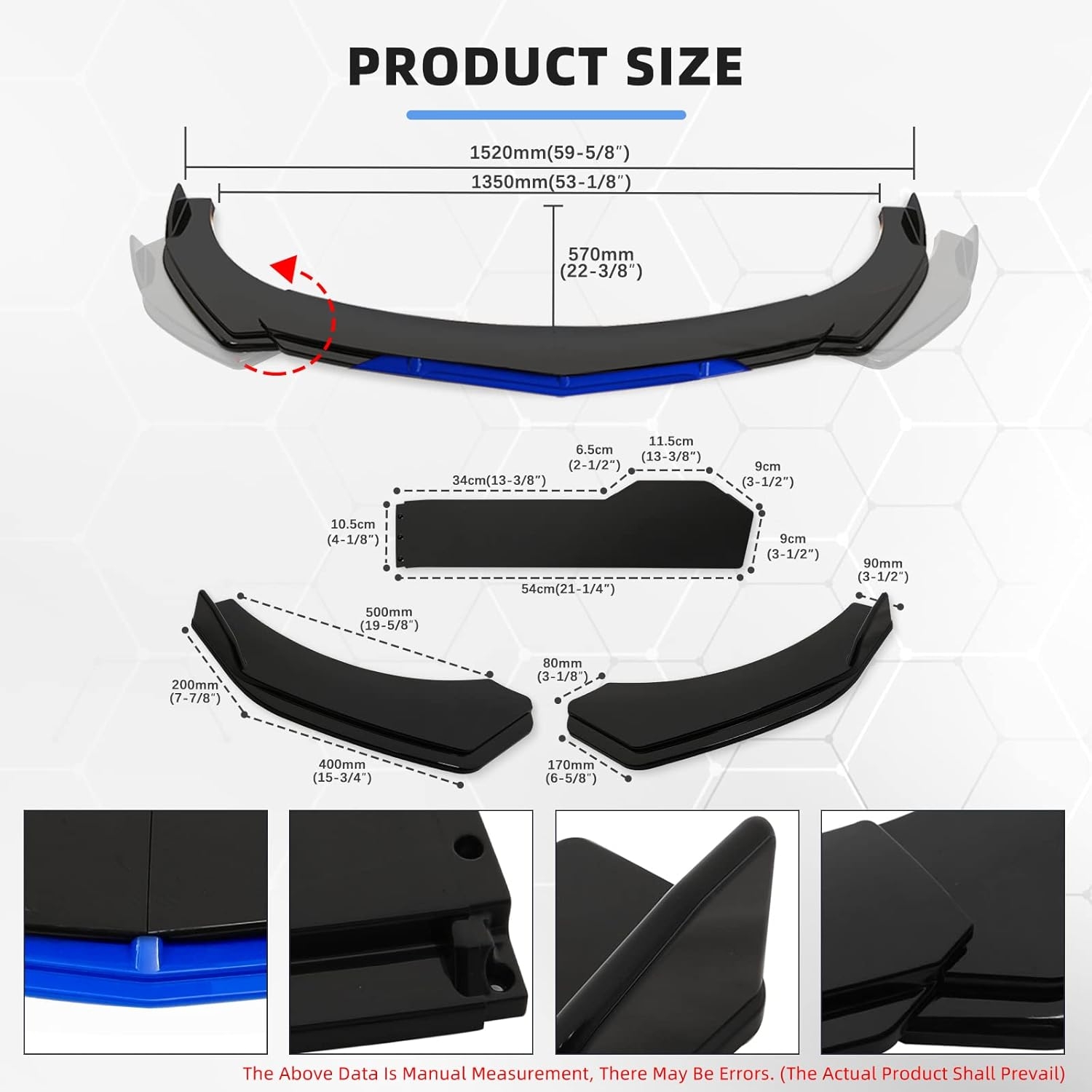 Front Splitter Lip, Front Bumper Lip, Universal Lip Protector Adjustable Body Kits Red Lip Splitter - Sharp Black,with Adjustable 8"-11" Support Rod(Red) - Image 21