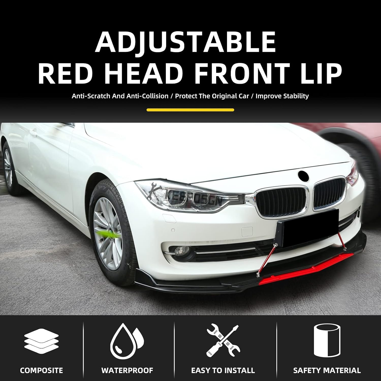 Front Splitter Lip, Front Bumper Lip, Universal Lip Protector Adjustable Body Kits Red Lip Splitter - Sharp Black,with Adjustable 8"-11" Support Rod(Red) - Image 27