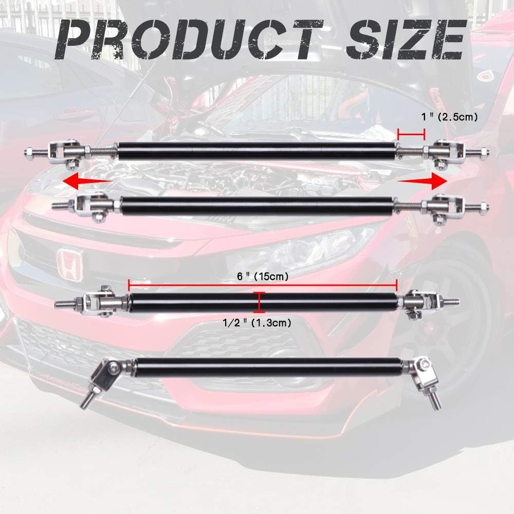 Front Splitter Lip, Front Bumper Lip, Universal Lip Protector Adjustable Body Kits Red Lip Splitter - Sharp Black,with Adjustable 8"-11" Support Rod(Red) - Image 30