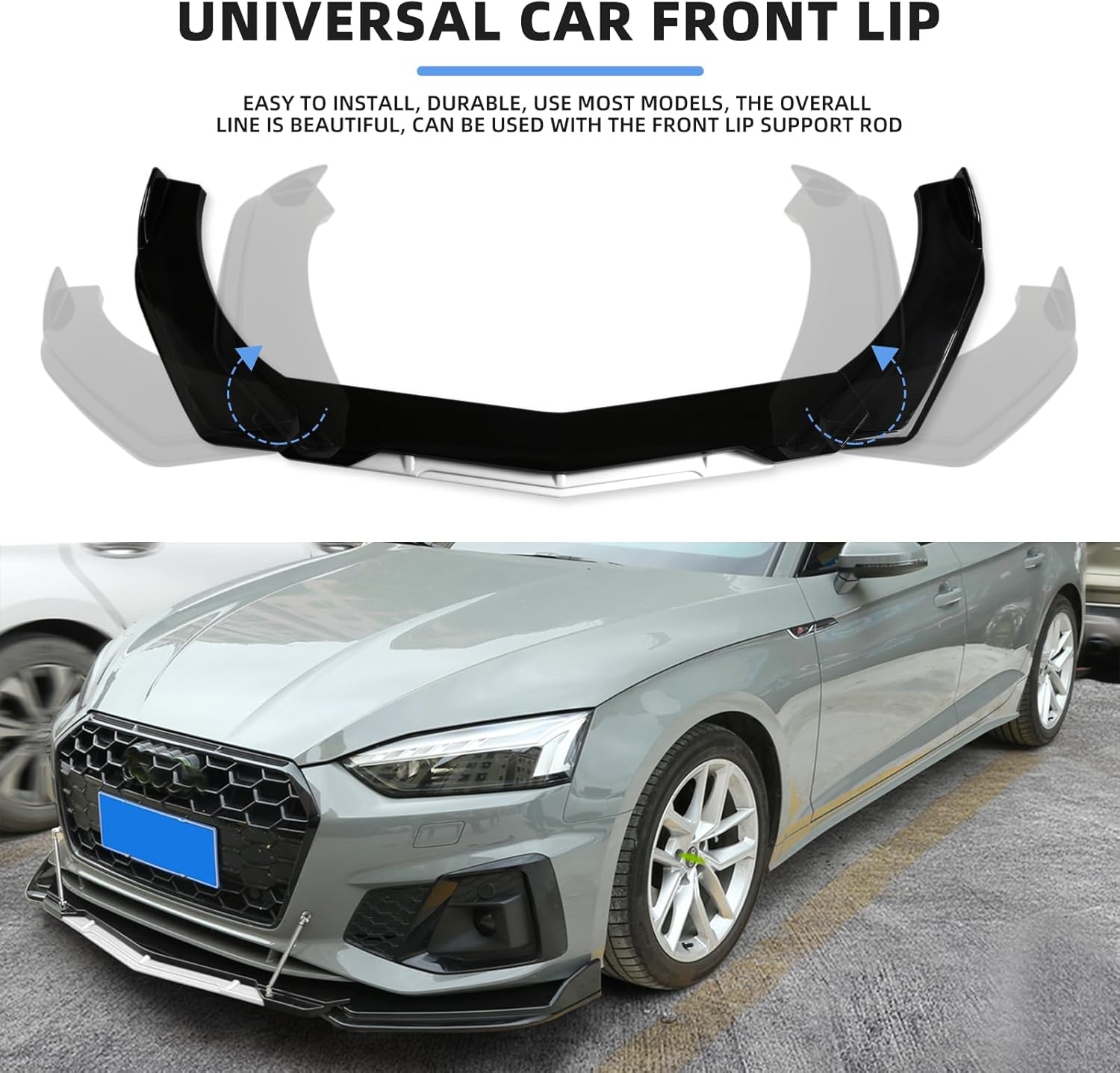Front Splitter Lip, Front Bumper Lip, Universal Lip Protector Adjustable Body Kits Red Lip Splitter - Sharp Black,with Adjustable 8"-11" Support Rod(Red) - Image 34