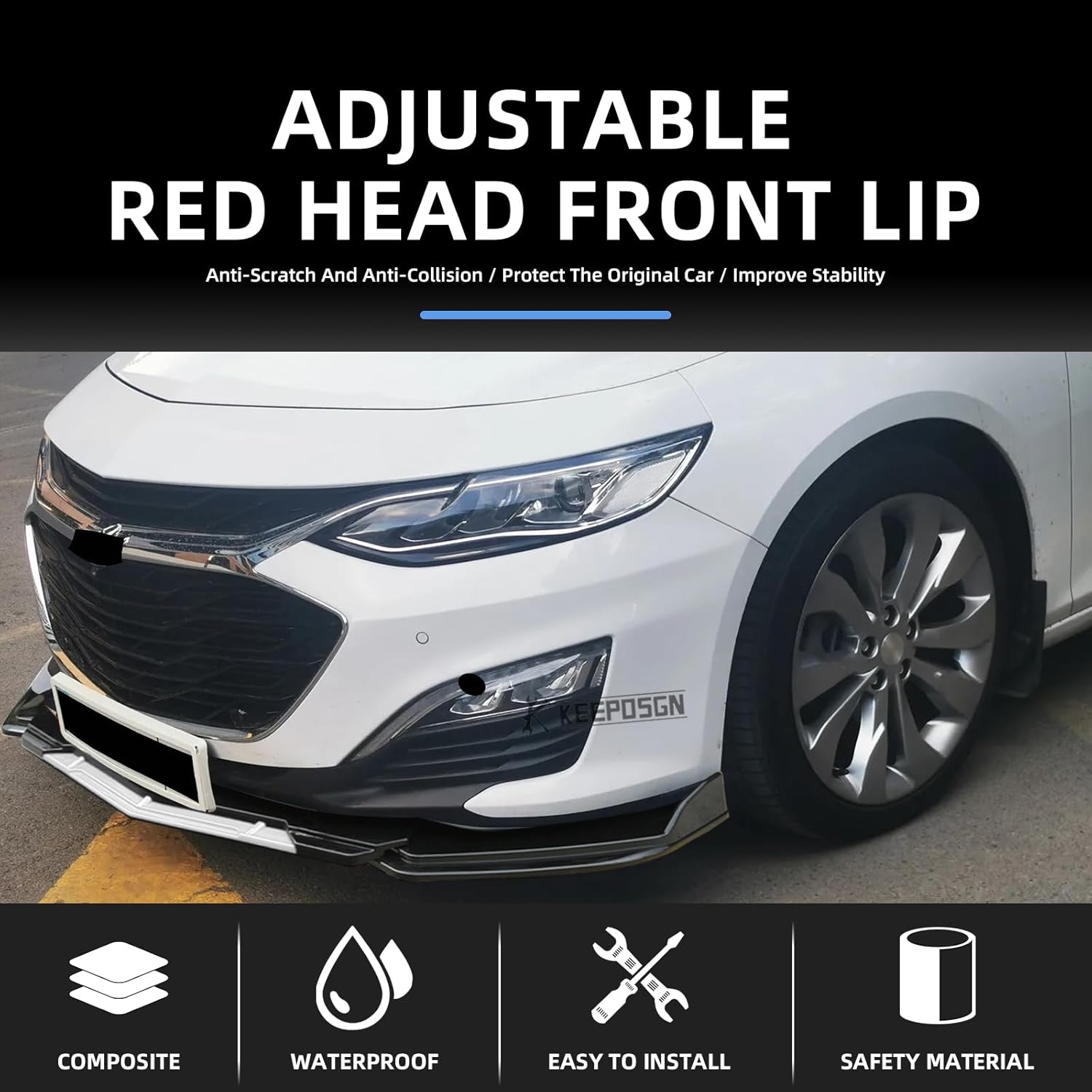 Front Splitter Lip, Front Bumper Lip, Universal Lip Protector Adjustable Body Kits Red Lip Splitter - Sharp Black,with Adjustable 8"-11" Support Rod(Red) - Image 35