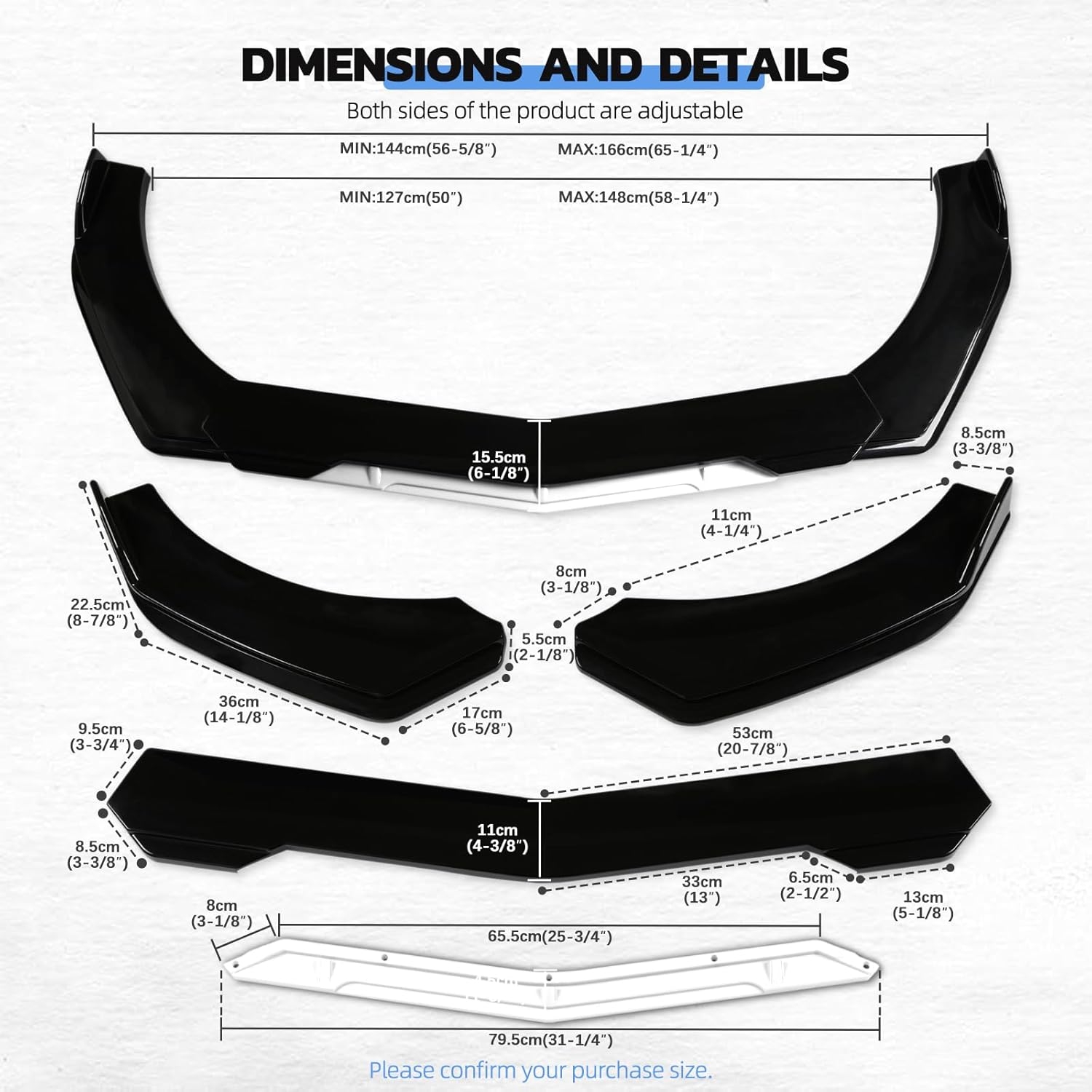 Front Splitter Lip, Front Bumper Lip, Universal Lip Protector Adjustable Body Kits Red Lip Splitter - Sharp Black,with Adjustable 8"-11" Support Rod(Red) - Image 37