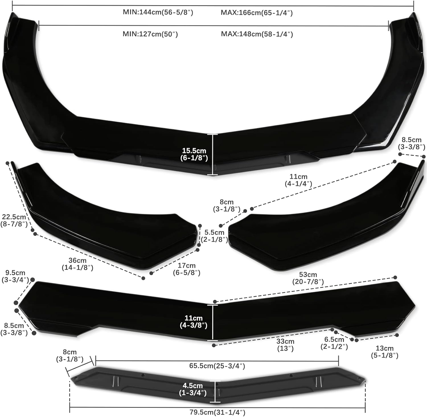 Front Splitter Lip, Front Bumper Lip, Universal Lip Protector Adjustable Body Kits Red Lip Splitter - Sharp Black,with Adjustable 8"-11" Support Rod(Red) - Image 44