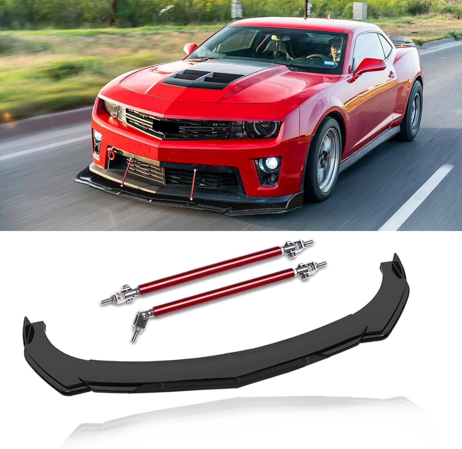 Front Splitter Lip, Front Bumper Lip, Universal Lip Protector Adjustable Body Kits Red Lip Splitter - Sharp Black,with Adjustable 8"-11" Support Rod(Red) - Image 47