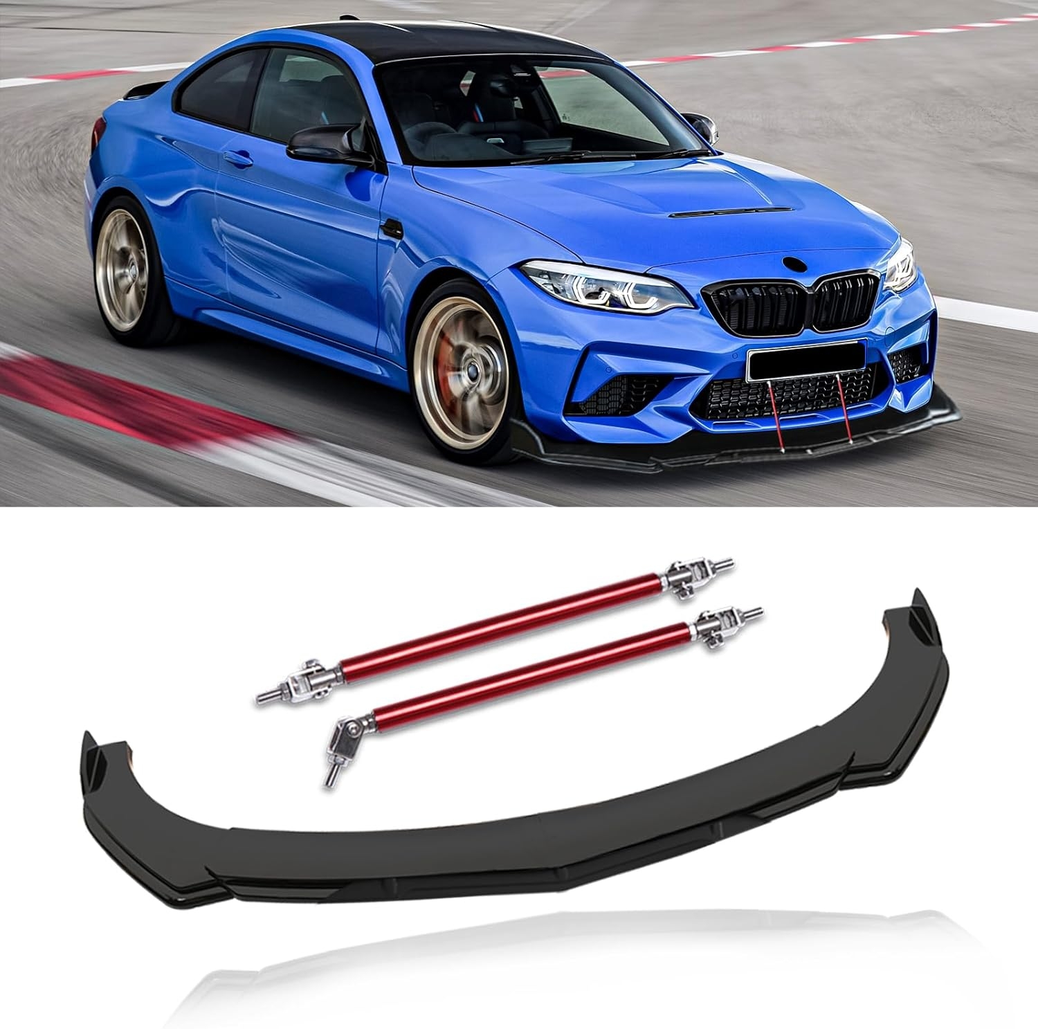 Front Splitter Lip, Front Bumper Lip, Universal Lip Protector Adjustable Body Kits Red Lip Splitter - Sharp Black,with Adjustable 8"-11" Support Rod(Red) - Image 48