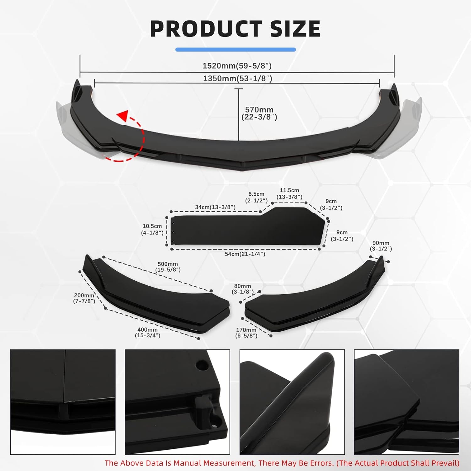 Front Splitter Lip, Front Bumper Lip, Universal Lip Protector Adjustable Body Kits Red Lip Splitter - Sharp Black,with Adjustable 8"-11" Support Rod(Red) - Image 50