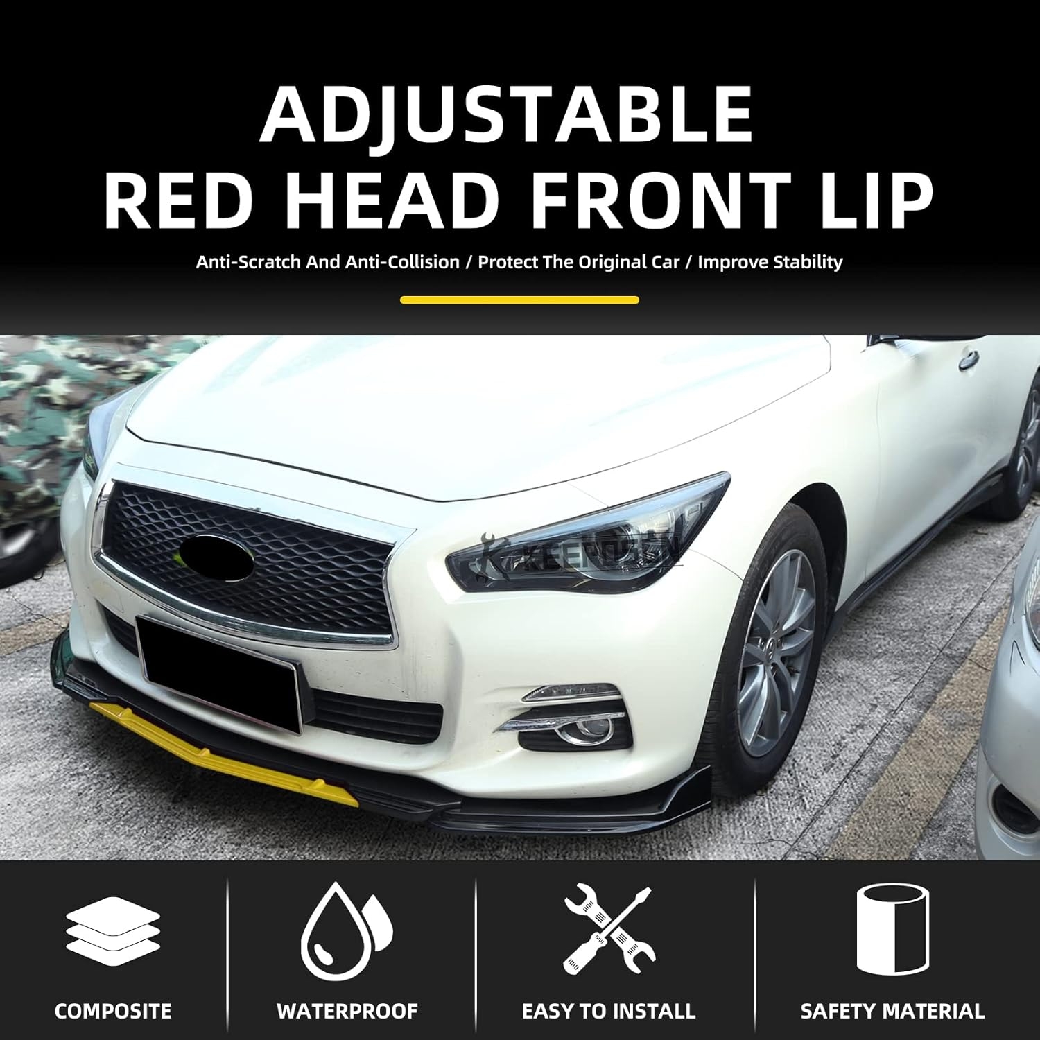 Front Splitter Lip, Front Bumper Lip, Universal Lip Protector Adjustable Body Kits Red Lip Splitter - Sharp Black,with Adjustable 8"-11" Support Rod(Red) - Image 63