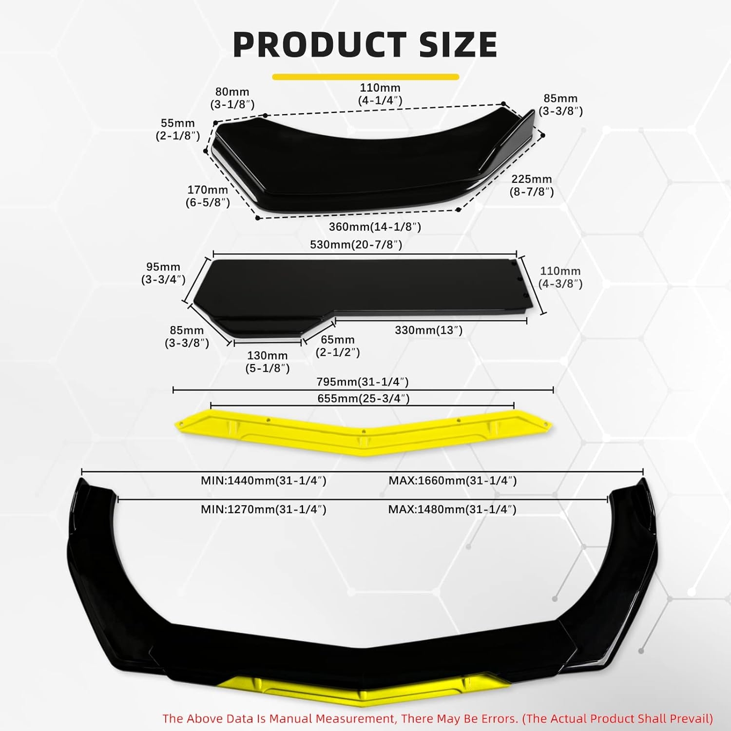 Front Splitter Lip, Front Bumper Lip, Universal Lip Protector Adjustable Body Kits Red Lip Splitter - Sharp Black,with Adjustable 8"-11" Support Rod(Red) - Image 64