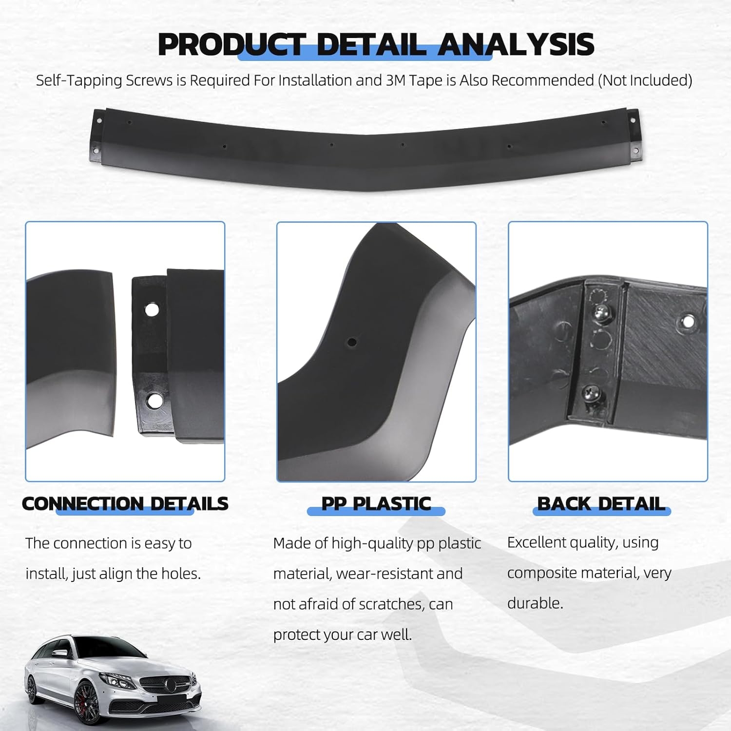 3PCS Matte Black Front Bumper Lip Chin Spoiler Splitter Diffuser Protector Body Kit with Adjustable 10"-13" Red Support Rod Compatible with 2018-2022 Ford Mustang Ecoboost GT V8 - Image 6