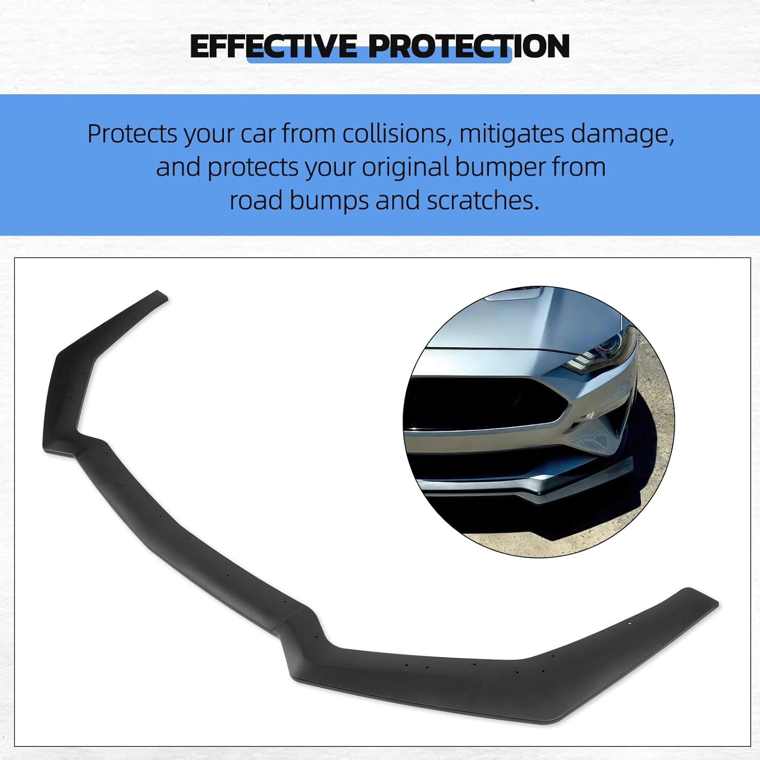 3PCS Matte Black Front Bumper Lip Chin Spoiler Splitter Diffuser Protector Body Kit with Adjustable 10"-13" Red Support Rod Compatible with 2018-2022 Ford Mustang Ecoboost GT V8 - Image 7