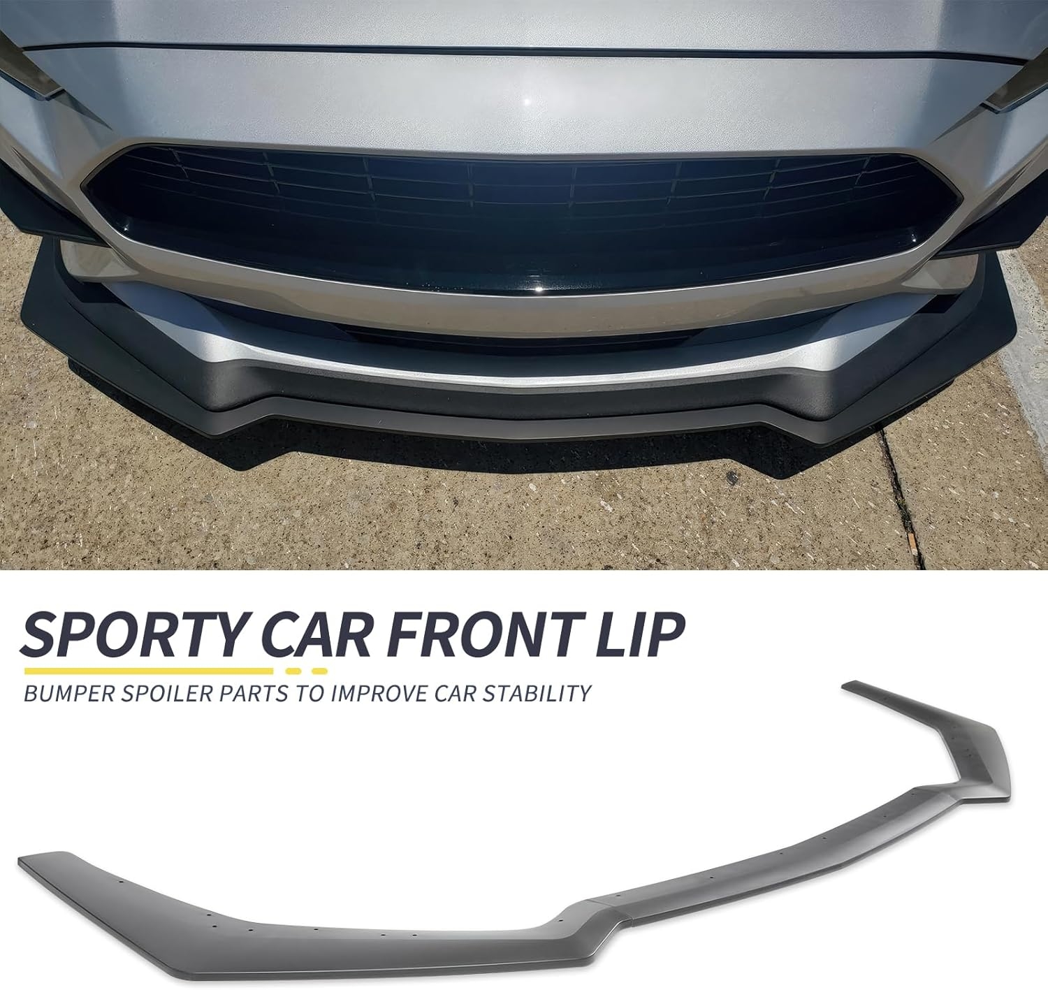 3PCS Matte Black Front Bumper Lip Chin Spoiler Splitter Diffuser Protector Body Kit with Adjustable 10"-13" Red Support Rod Compatible with 2018-2022 Ford Mustang Ecoboost GT V8 - Image 14