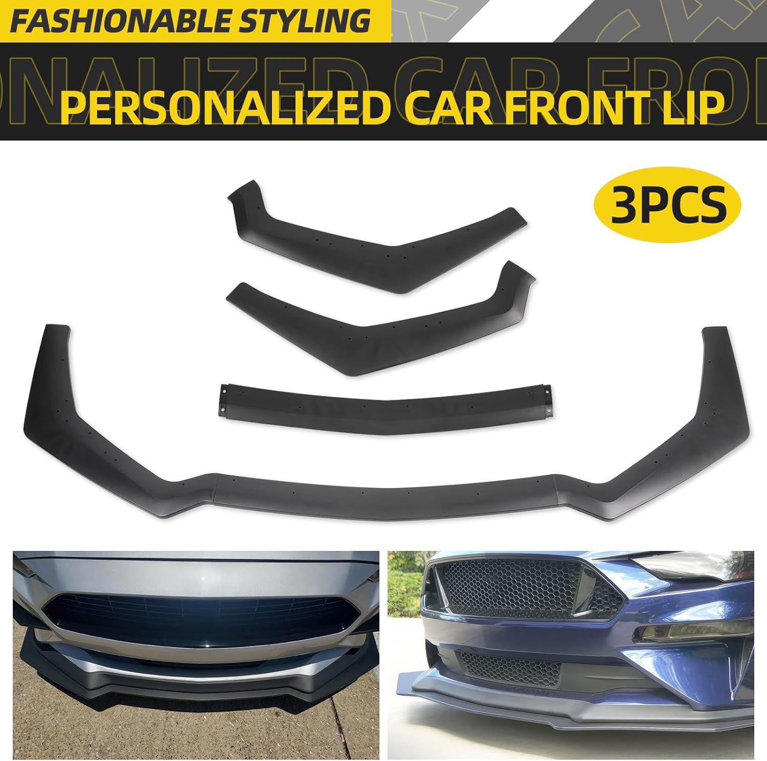 3PCS Matte Black Front Bumper Lip Chin Spoiler Splitter Diffuser Protector Body Kit with Adjustable 10"-13" Red Support Rod Compatible with 2018-2022 Ford Mustang Ecoboost GT V8 - Image 21