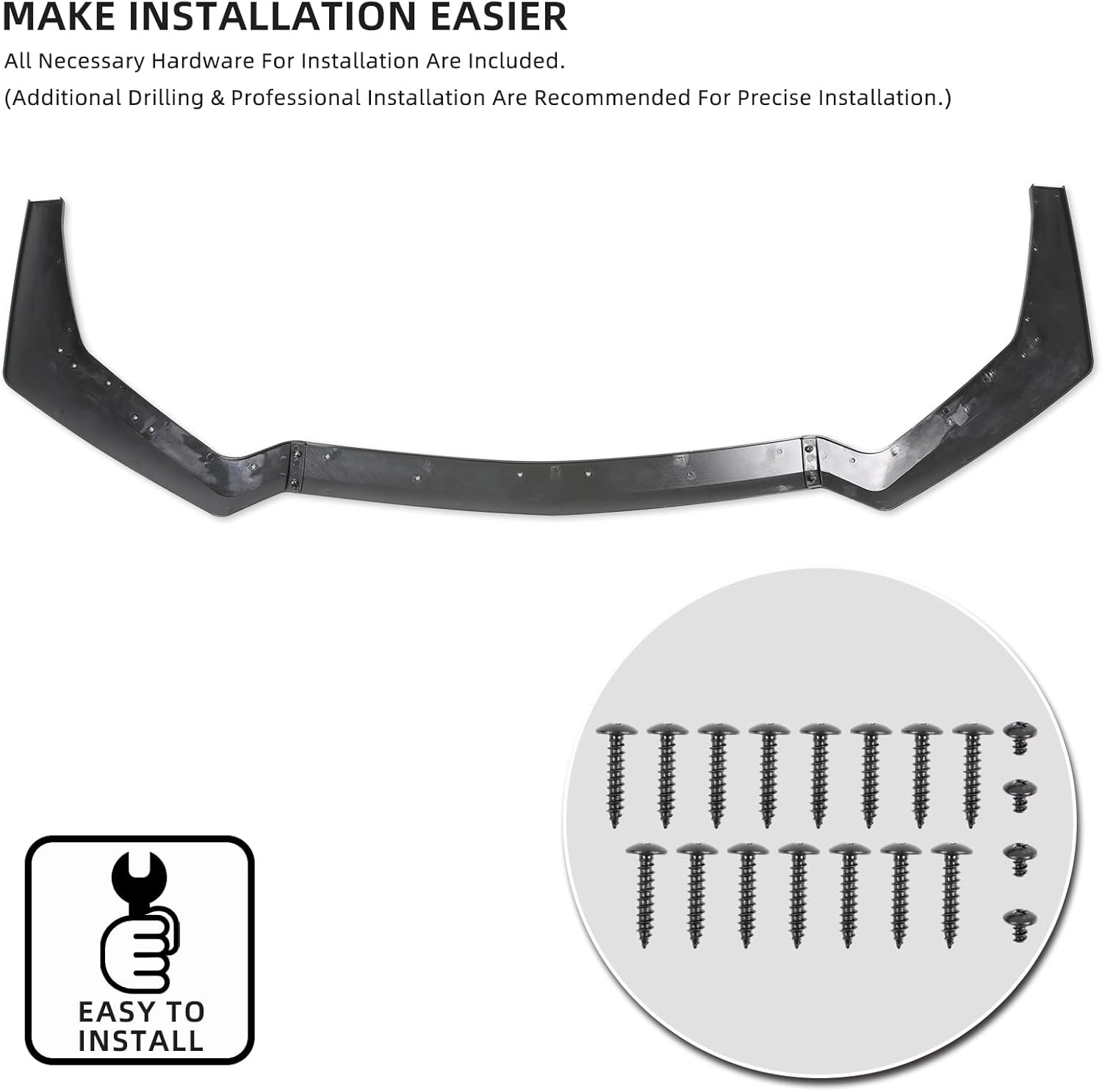 3PCS Matte Black Front Bumper Lip Chin Spoiler Splitter Diffuser Protector Body Kit with Adjustable 10"-13" Red Support Rod Compatible with 2018-2022 Ford Mustang Ecoboost GT V8 - Image 23