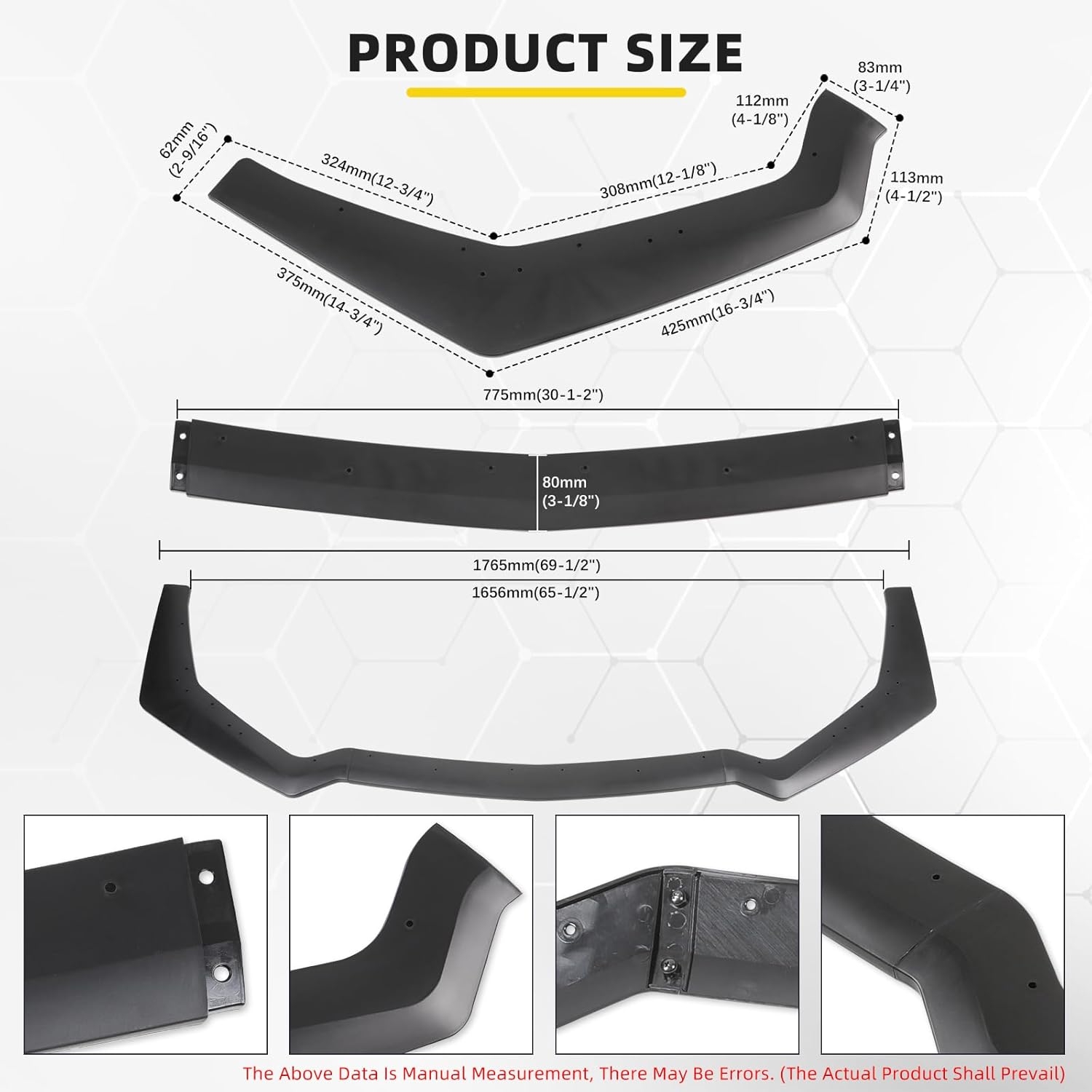 3PCS Matte Black Front Bumper Lip Chin Spoiler Splitter Diffuser Protector Body Kit with Adjustable 10"-13" Red Support Rod Compatible with 2018-2022 Ford Mustang Ecoboost GT V8 - Image 25