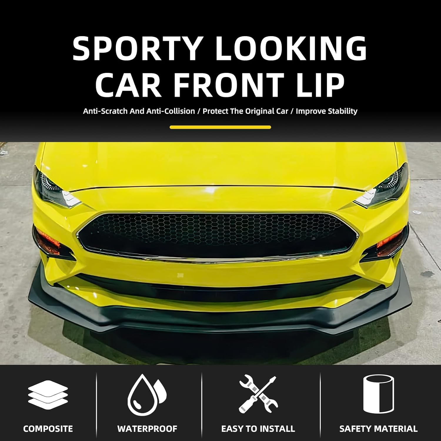 3PCS Matte Black Front Bumper Lip Chin Spoiler Splitter Diffuser Protector Body Kit with Adjustable 10"-13" Red Support Rod Compatible with 2018-2022 Ford Mustang Ecoboost GT V8 - Image 26