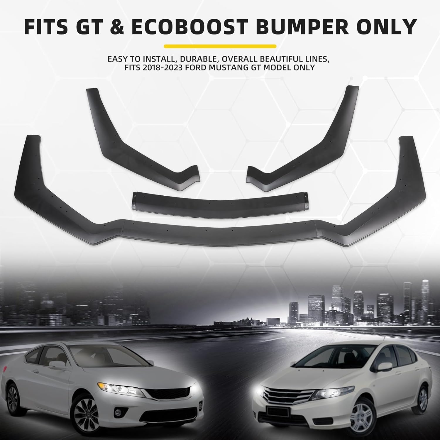 3PCS Matte Black Front Bumper Lip Chin Spoiler Splitter Diffuser Protector Body Kit with Adjustable 10"-13" Red Support Rod Compatible with 2018-2022 Ford Mustang Ecoboost GT V8 - Image 27