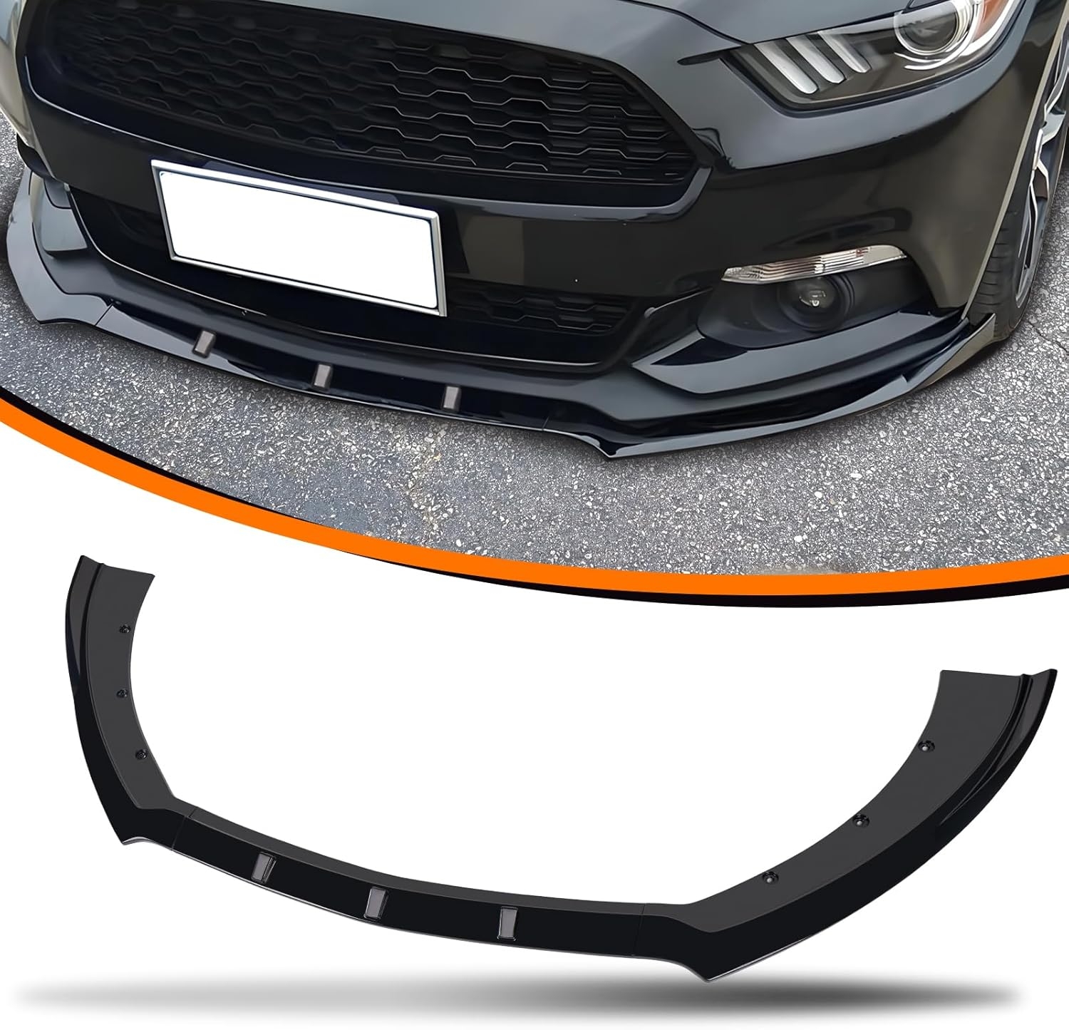 Car Front Spoiler Compatible with Ford Mustang 2015 2016 2017,ABS Front Bumper Lip Body Kit Spoiler,3pcs Glossy Black Car Splitter