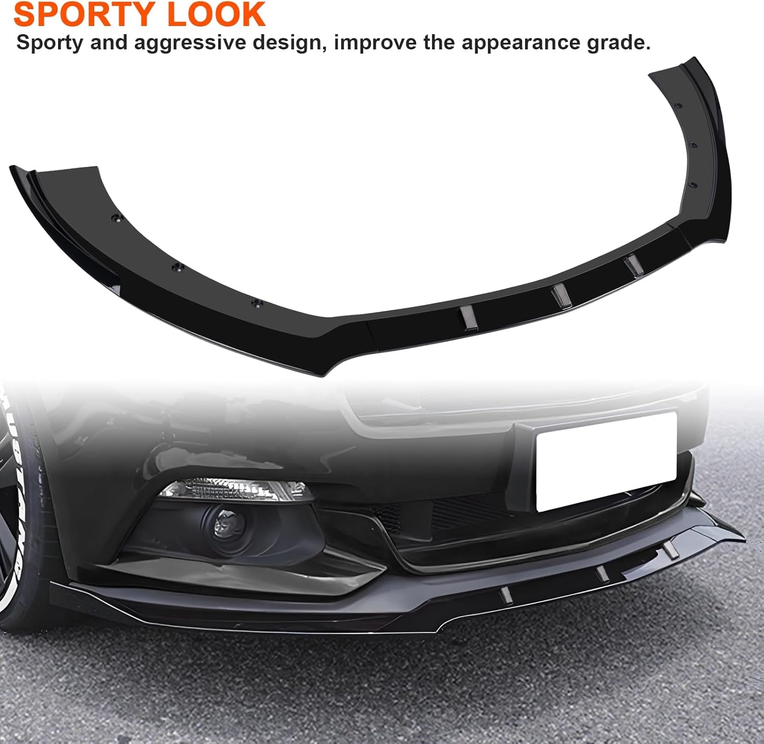 Car Front Spoiler Compatible with Ford Mustang 2015 2016 2017,ABS Front Bumper Lip Body Kit Spoiler,3pcs Glossy Black Car Splitter - Image 3
