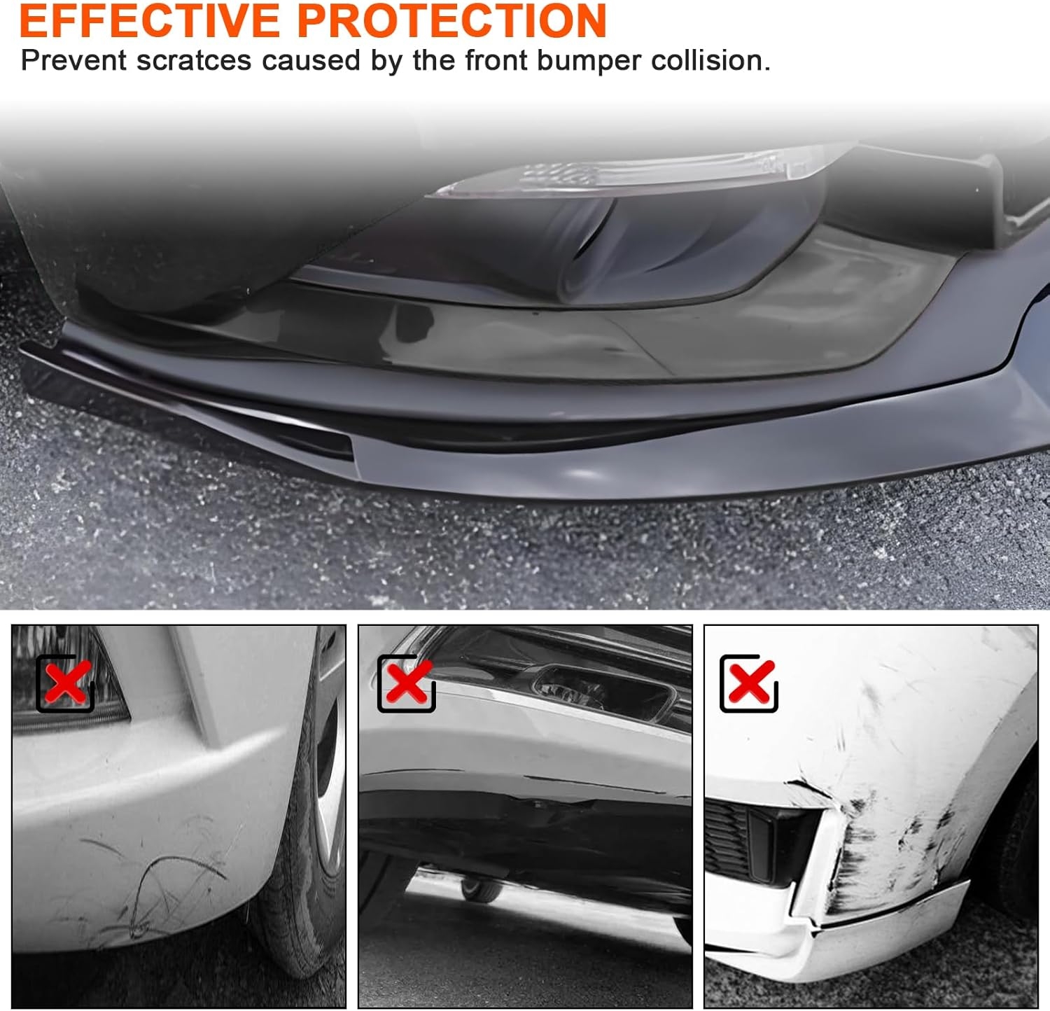 Car Front Spoiler Compatible with Ford Mustang 2015 2016 2017,ABS Front Bumper Lip Body Kit Spoiler,3pcs Glossy Black Car Splitter - Image 4