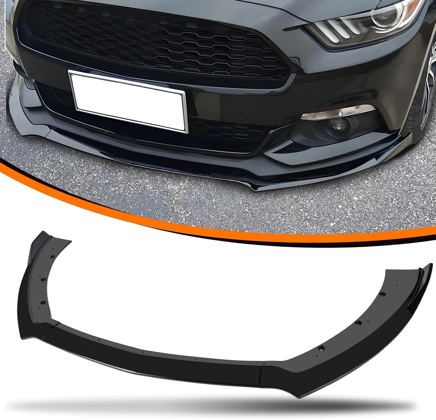 Car Front Spoiler Compatible with Ford Mustang 2015 2016 2017,ABS Front Bumper Lip Body Kit Spoiler,3pcs Glossy Black Car Splitter - Image 9