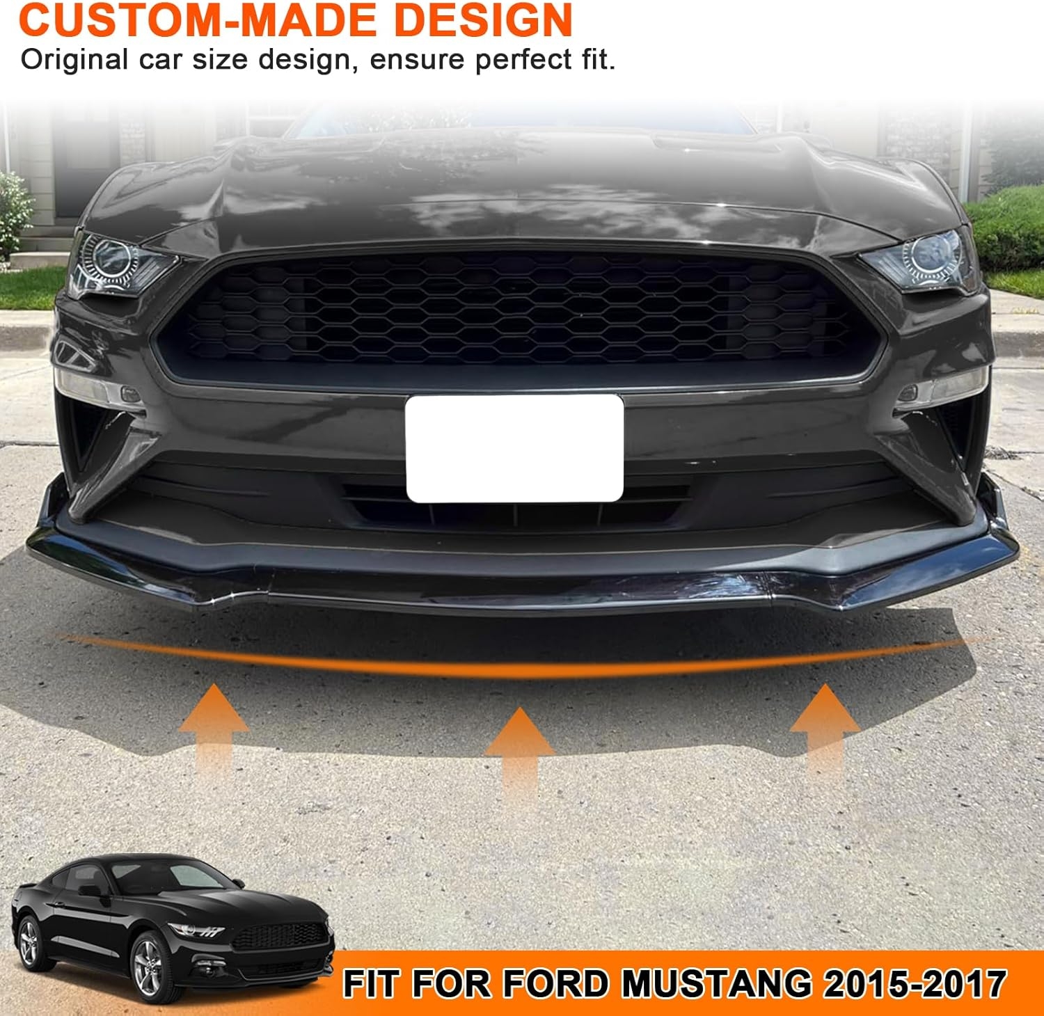 Car Front Spoiler Compatible with Ford Mustang 2015 2016 2017,ABS Front Bumper Lip Body Kit Spoiler,3pcs Glossy Black Car Splitter - Image 10