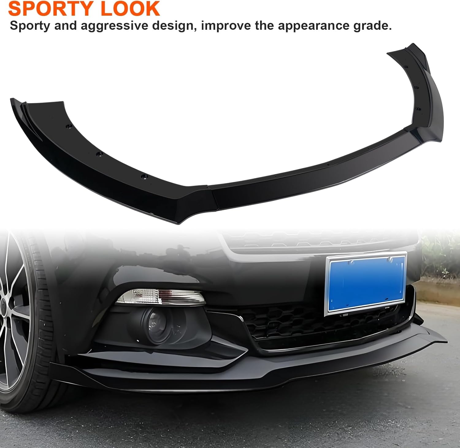 Car Front Spoiler Compatible with Ford Mustang 2015 2016 2017,ABS Front Bumper Lip Body Kit Spoiler,3pcs Glossy Black Car Splitter - Image 11