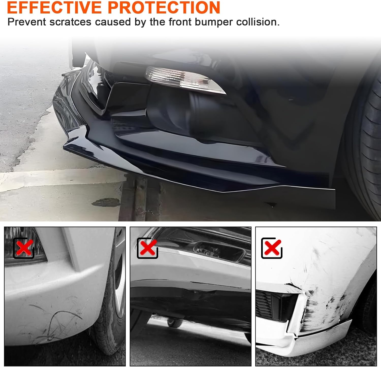 Car Front Spoiler Compatible with Ford Mustang 2015 2016 2017,ABS Front Bumper Lip Body Kit Spoiler,3pcs Glossy Black Car Splitter - Image 12