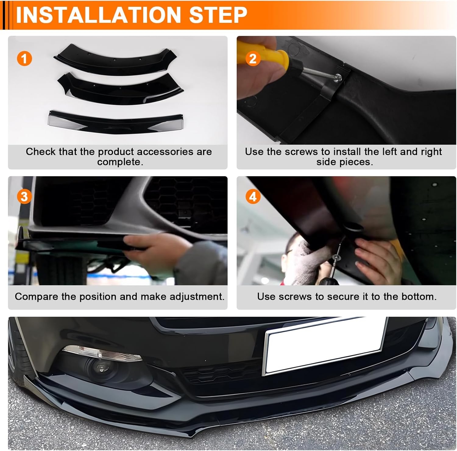 Car Front Spoiler Compatible with Ford Mustang 2015 2016 2017,ABS Front Bumper Lip Body Kit Spoiler,3pcs Glossy Black Car Splitter - Image 15