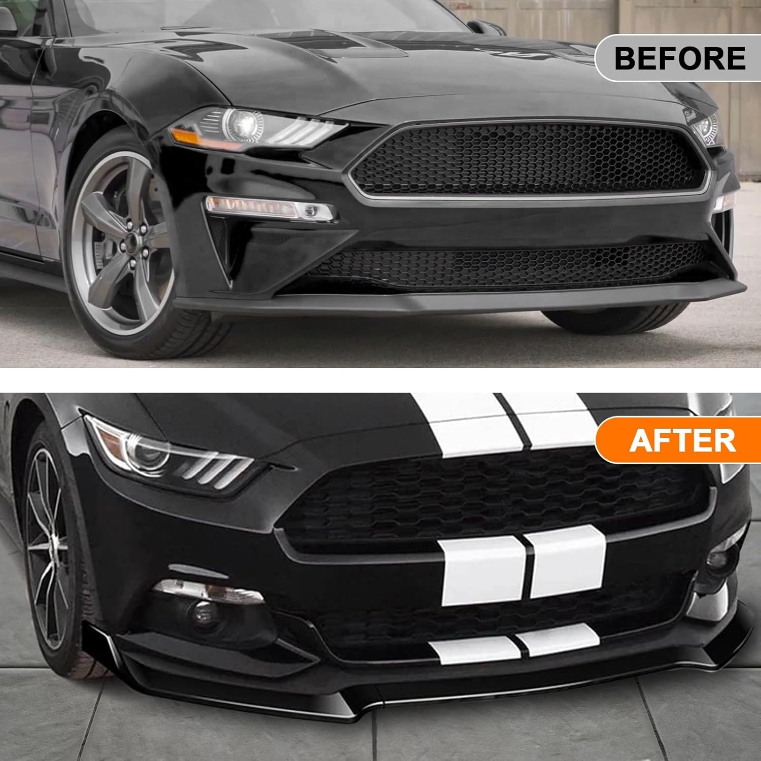 Car Front Spoiler Compatible with Ford Mustang 2015 2016 2017,ABS Front Bumper Lip Body Kit Spoiler,3pcs Glossy Black Car Splitter - Image 16