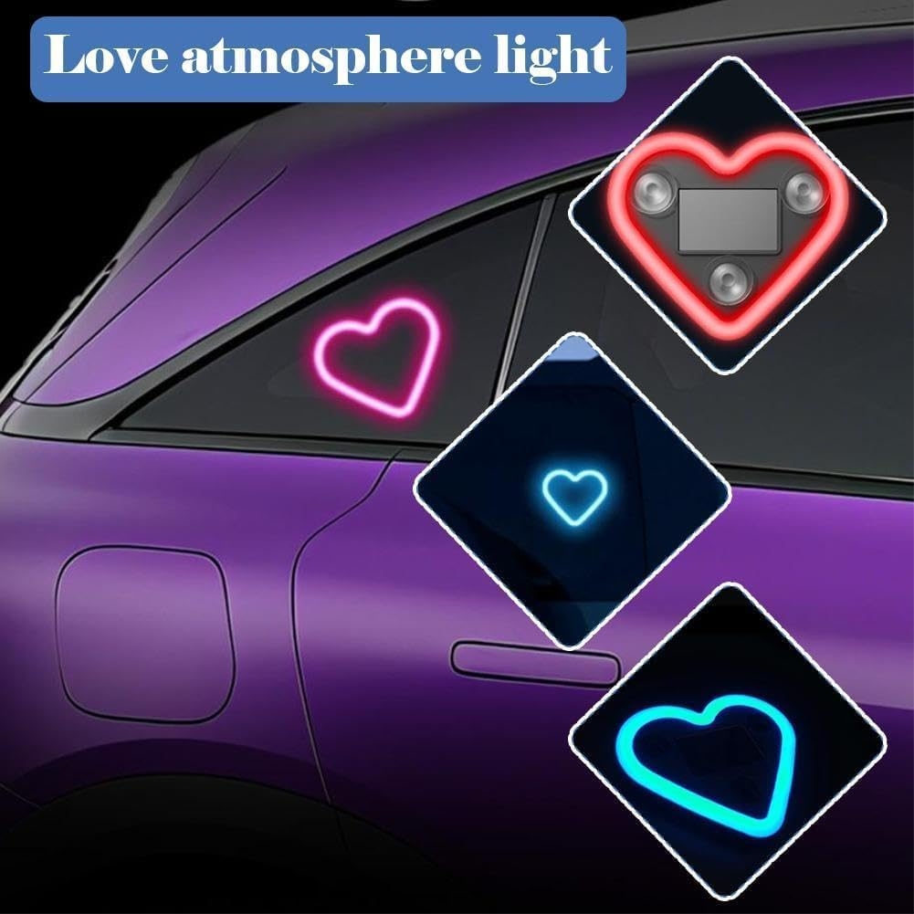 Car LED Ambient Light - Solar-Powered Heart-Shaped LED Neon Light, with Three Suction Cups, Five Lighting Adjustments, Waterproof ABS Material, for Cars (Red,2pcs) - Image 2