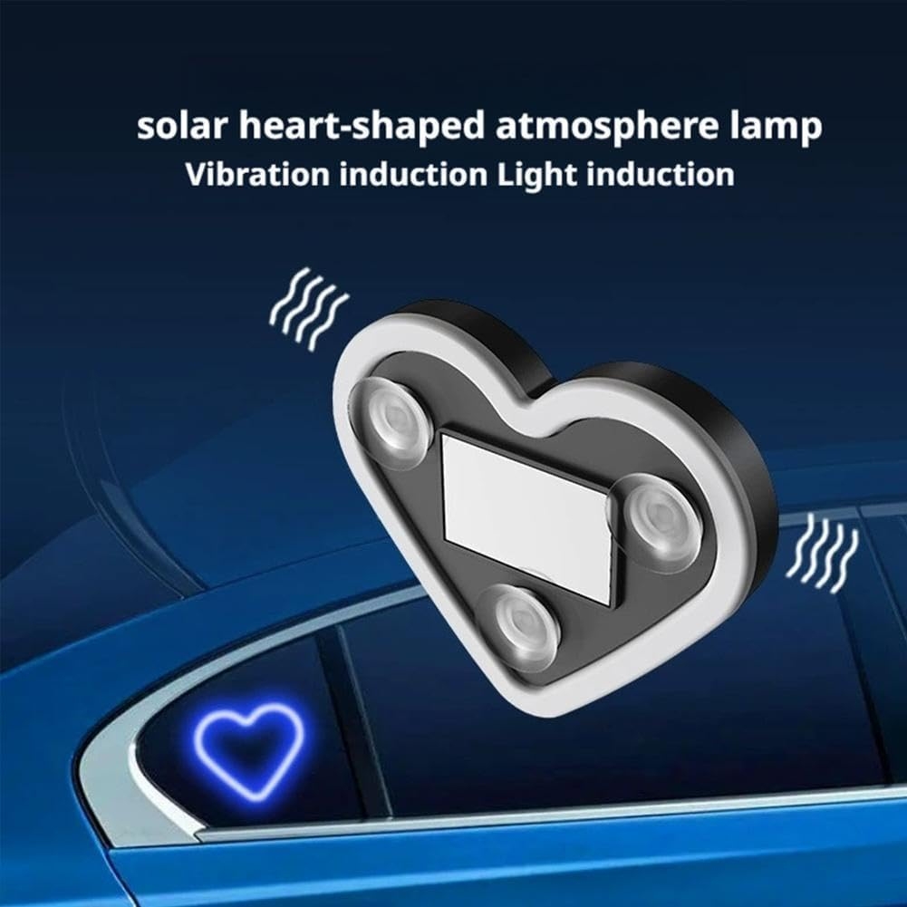 Car LED Ambient Light - Solar-Powered Heart-Shaped LED Neon Light, with Three Suction Cups, Five Lighting Adjustments, Waterproof ABS Material, for Cars (Red,2pcs) - Image 3