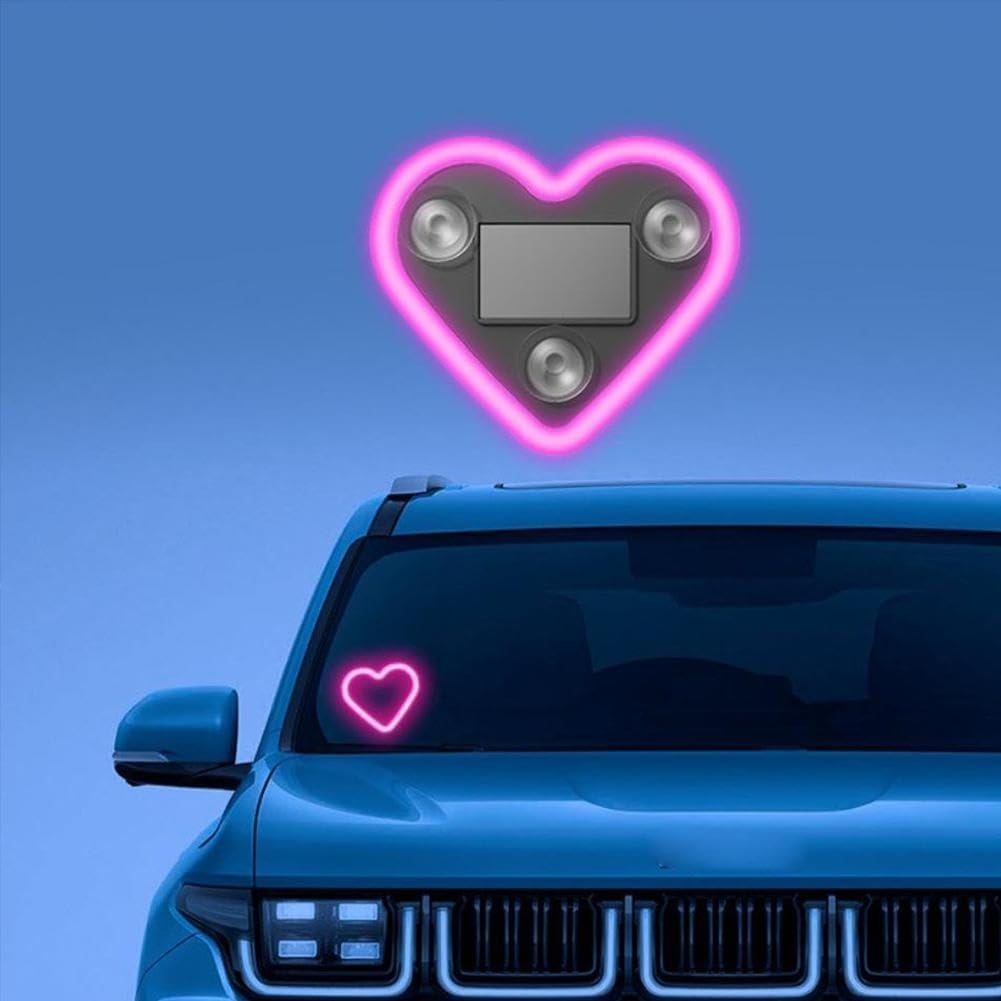 Car LED Ambient Light - Solar-Powered Heart-Shaped LED Neon Light, with Three Suction Cups, Five Lighting Adjustments, Waterproof ABS Material, for Cars (Red,2pcs) - Image 4