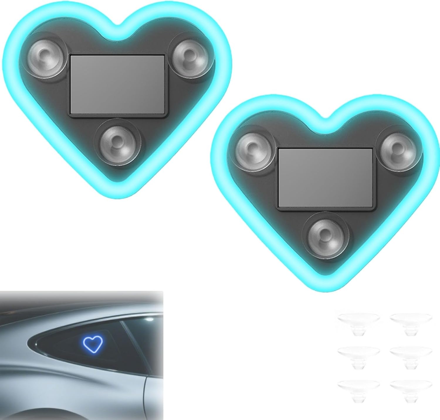 Car LED Ambient Light - Solar-Powered Heart-Shaped LED Neon Light, with Three Suction Cups, Five Lighting Adjustments, Waterproof ABS Material, for Cars (Red,2pcs) - Image 8