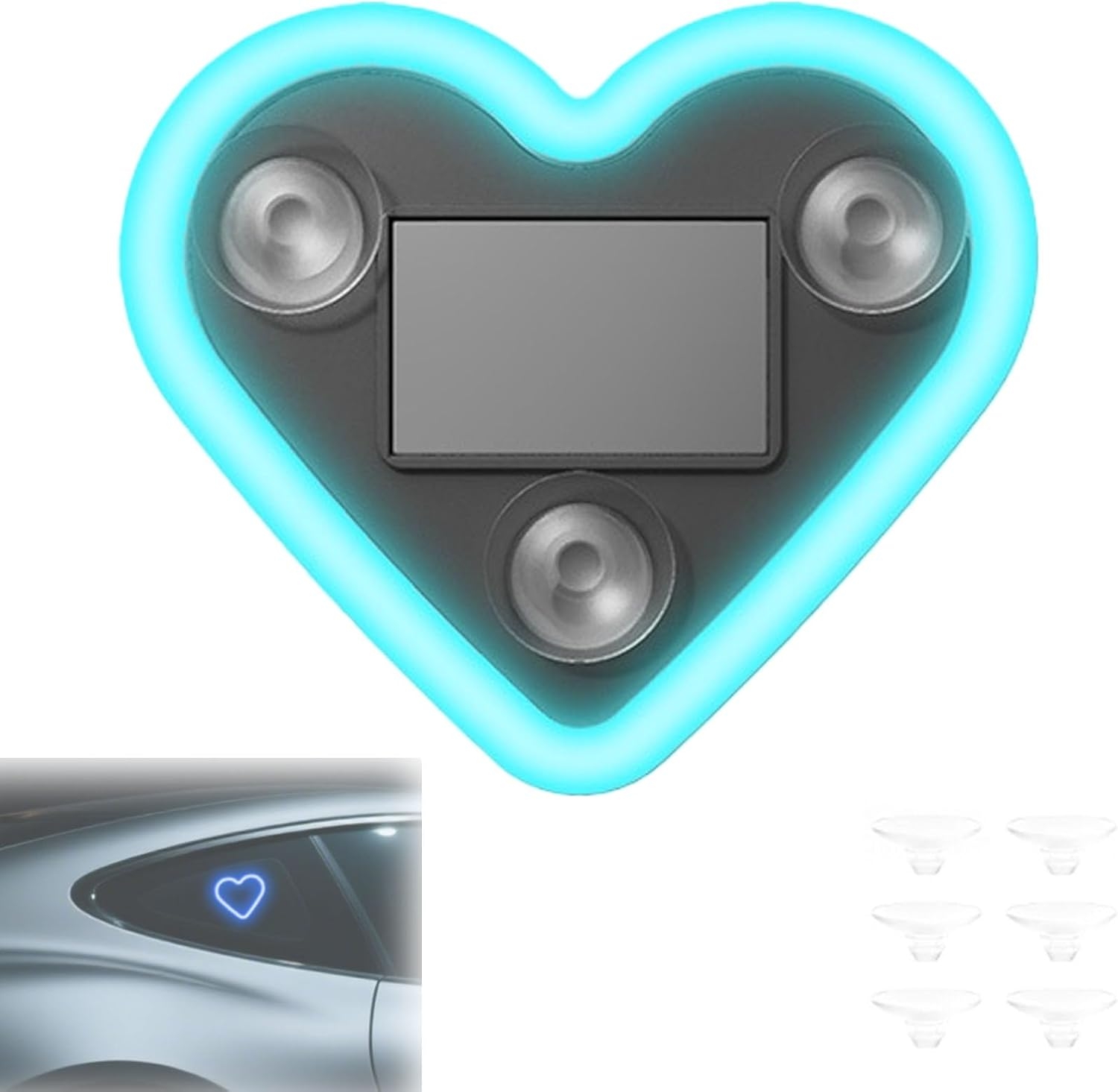 Car LED Ambient Light - Solar-Powered Heart-Shaped LED Neon Light, with Three Suction Cups, Five Lighting Adjustments, Waterproof ABS Material, for Cars (Red,2pcs) - Image 9