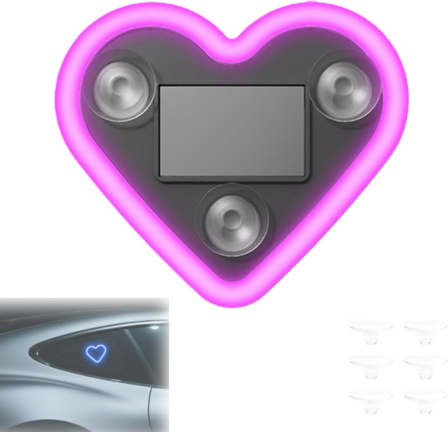 Car LED Ambient Light - Solar-Powered Heart-Shaped LED Neon Light, with Three Suction Cups, Five Lighting Adjustments, Waterproof ABS Material, for Cars (Red,2pcs) - Image 10