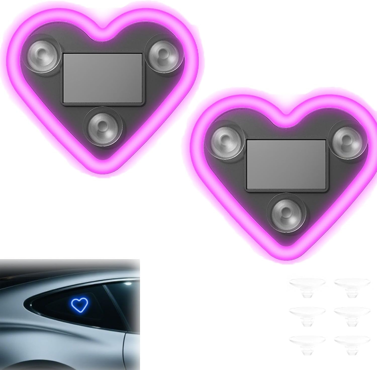 Car LED Ambient Light - Solar-Powered Heart-Shaped LED Neon Light, with Three Suction Cups, Five Lighting Adjustments, Waterproof ABS Material, for Cars (Red,2pcs) - Image 11