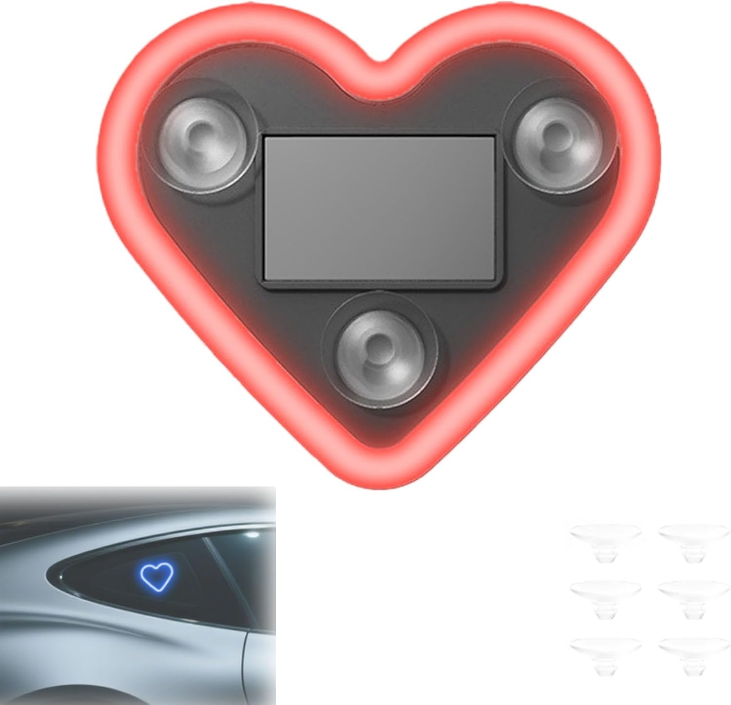 Car LED Ambient Light - Solar-Powered Heart-Shaped LED Neon Light, with Three Suction Cups, Five Lighting Adjustments, Waterproof ABS Material, for Cars (Red,2pcs) - Image 12