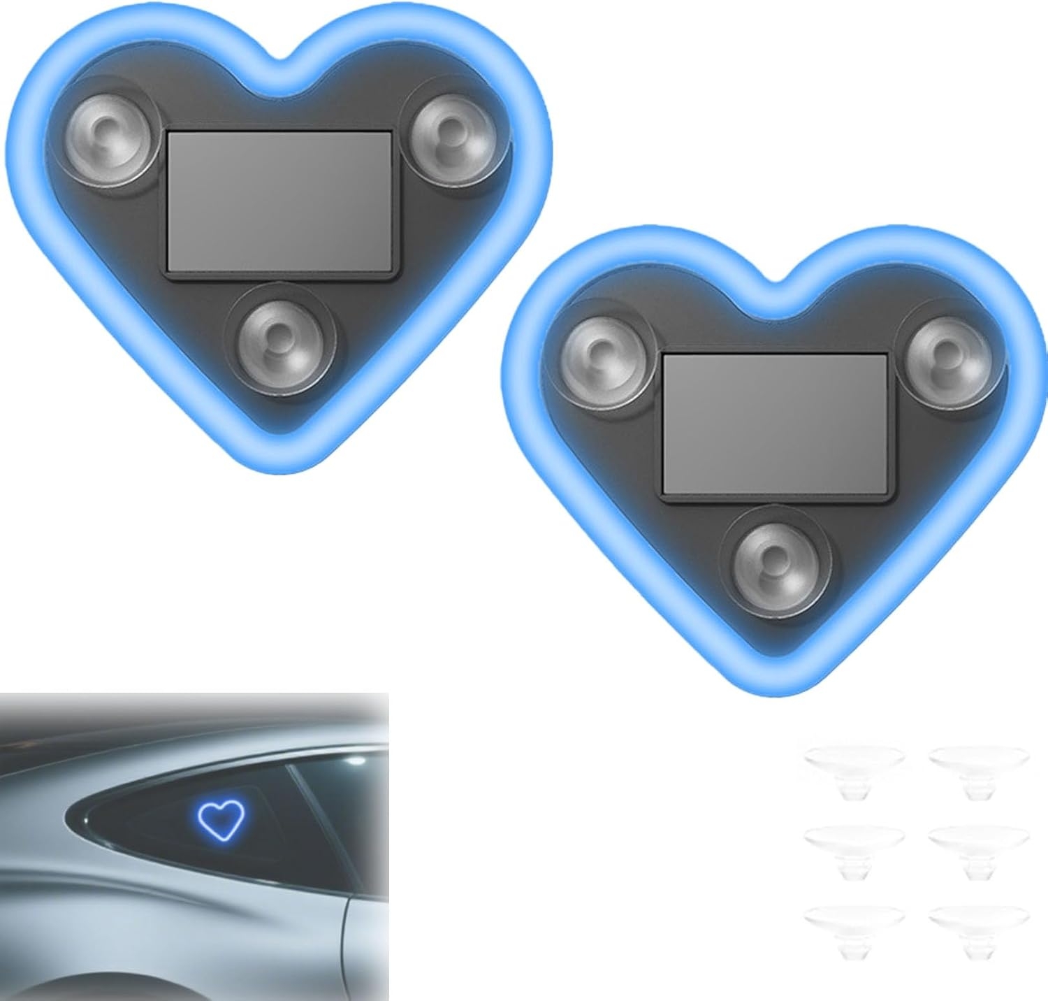 Car LED Ambient Light - Solar-Powered Heart-Shaped LED Neon Light, with Three Suction Cups, Five Lighting Adjustments, Waterproof ABS Material, for Cars (Red,2pcs) - Image 14