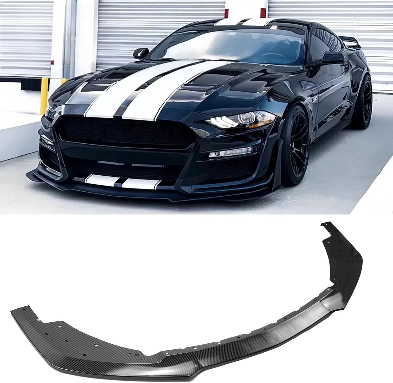 3Pcs Front Bumper Lip Splitter Compatible with for Ford Mustang GT500 MP Style 2015-2022 Front Lower Lip Trim Protection Splitters Spoiler (Carbon Fiber Print)
