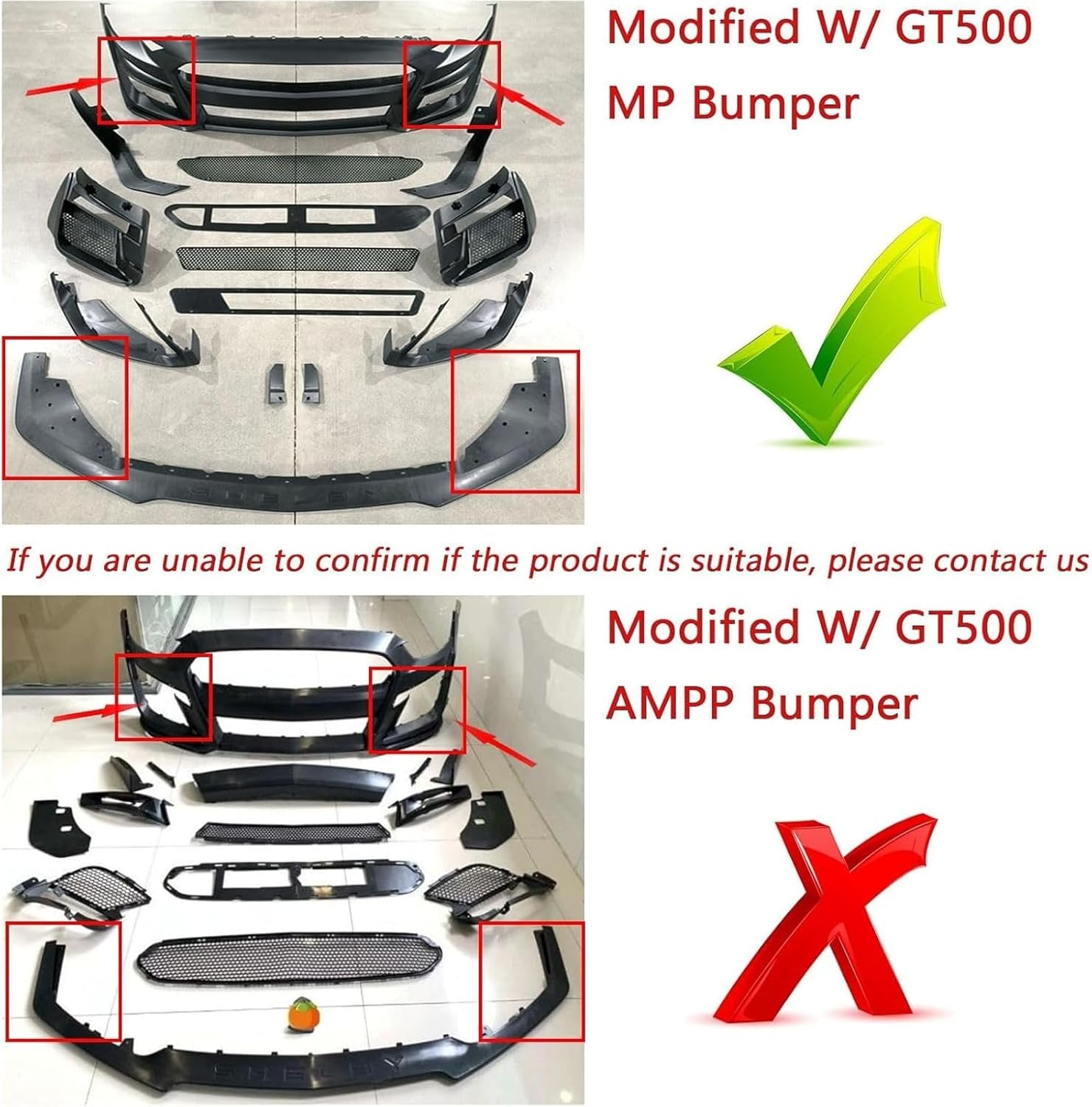 3Pcs Front Bumper Lip Splitter Compatible with for Ford Mustang GT500 MP Style 2015-2022 Front Lower Lip Trim Protection Splitters Spoiler (Carbon Fiber Print) - Image 2