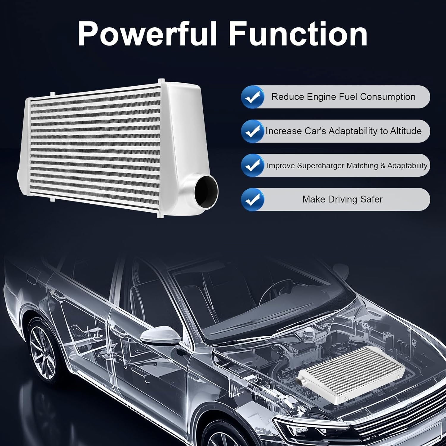 Intercooler Kit, 1000HP Aluminum Intercooler 3" Inlet & Outlet, 3.5" Core 5-50PSI - Universal Intercooler for Any Turbo Charger System 32°F~302°F, 31"X12"X4" - Image 3
